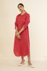 Cherry Checkered Delight Long Shirt Dress
