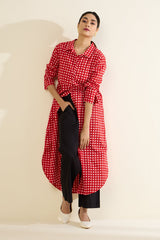 Cherry Checkered Delight Long Shirt Dress