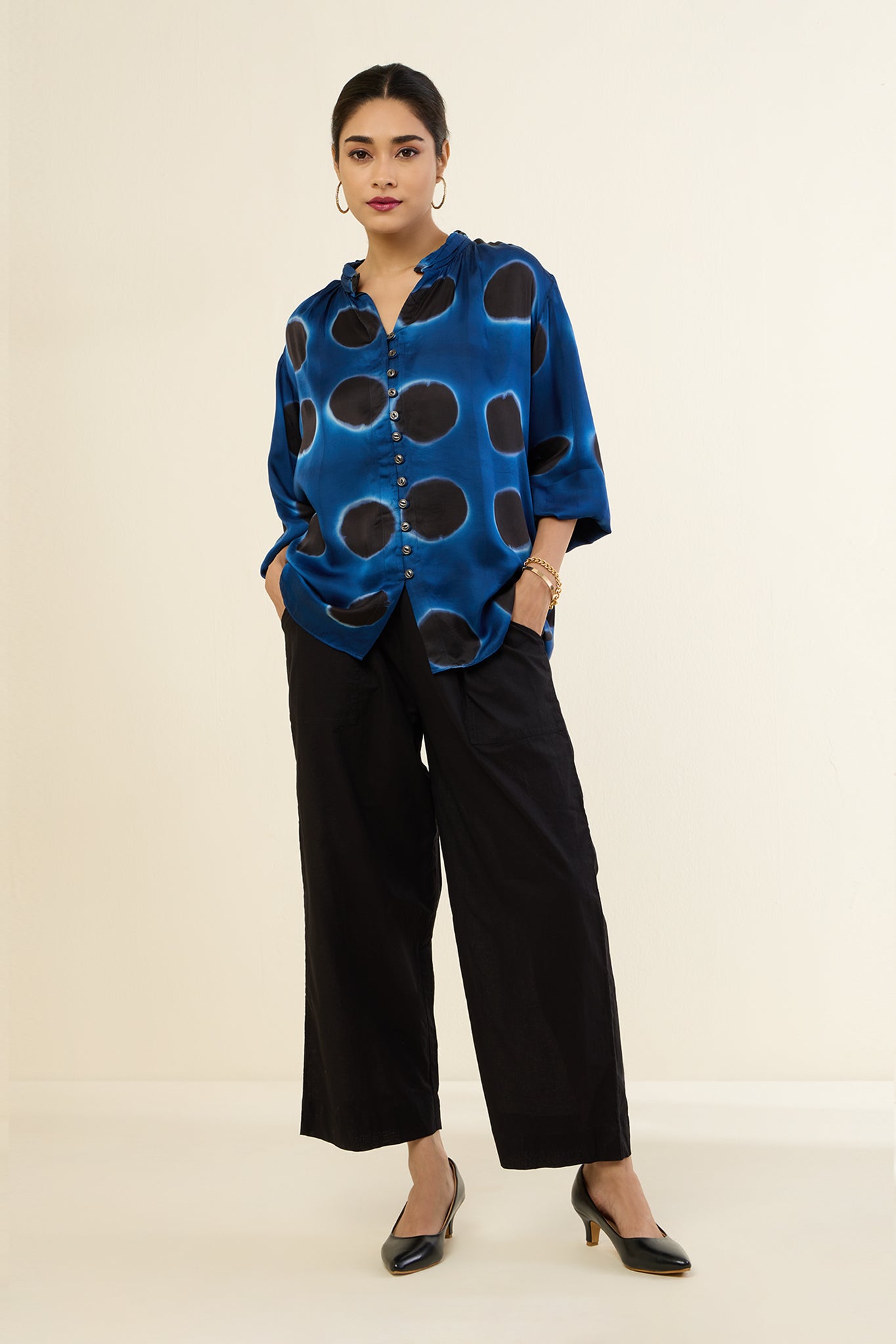 Indigo Noir Circles Button Down Top