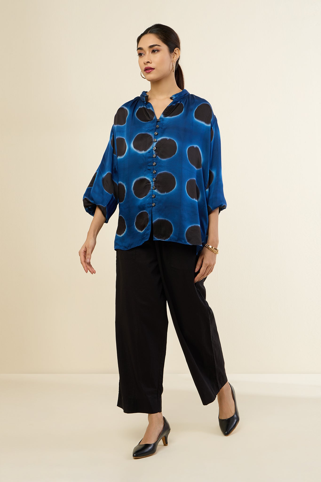 Indigo Noir Circles Button Down Top