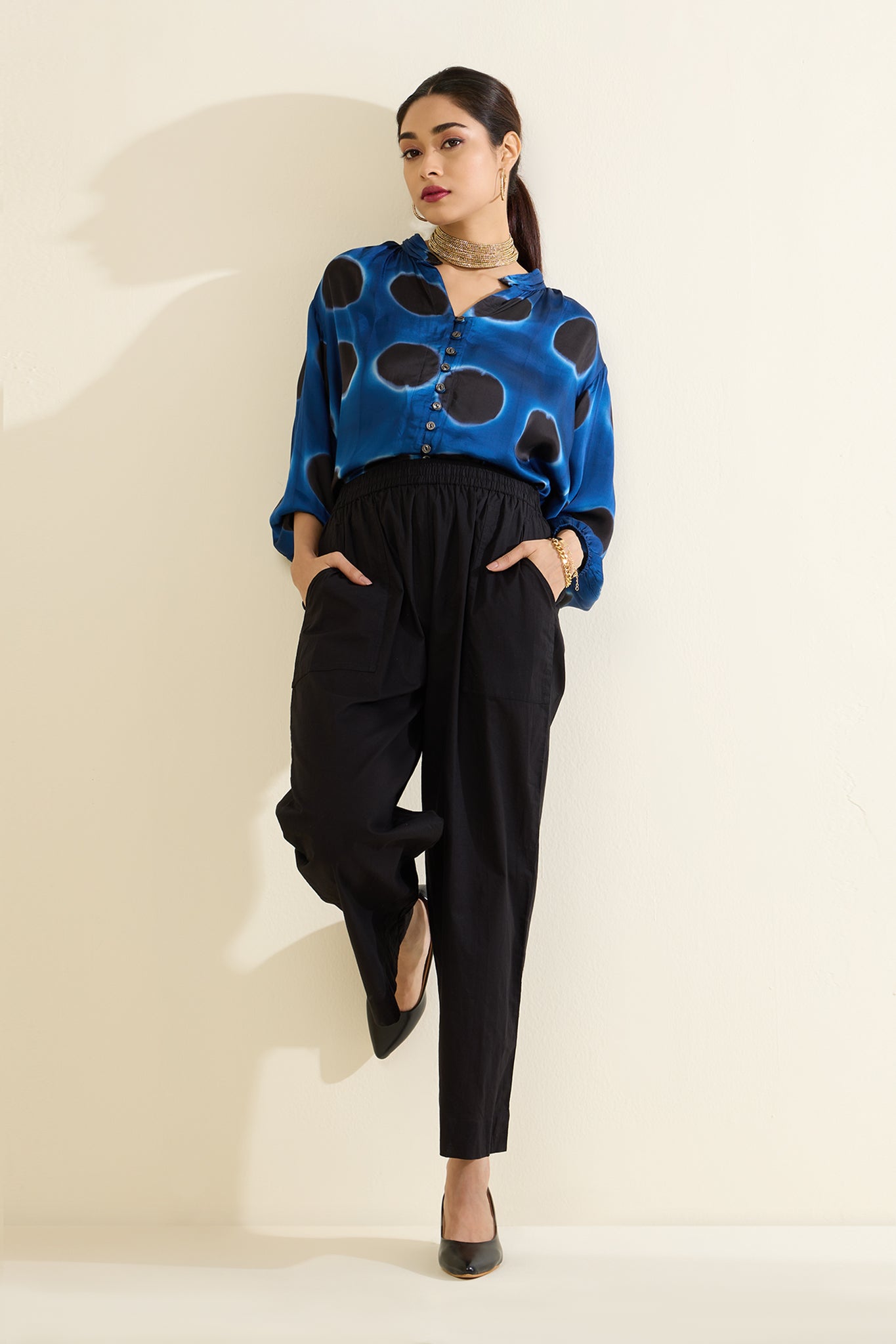 Indigo Noir Circles Button Down Top
