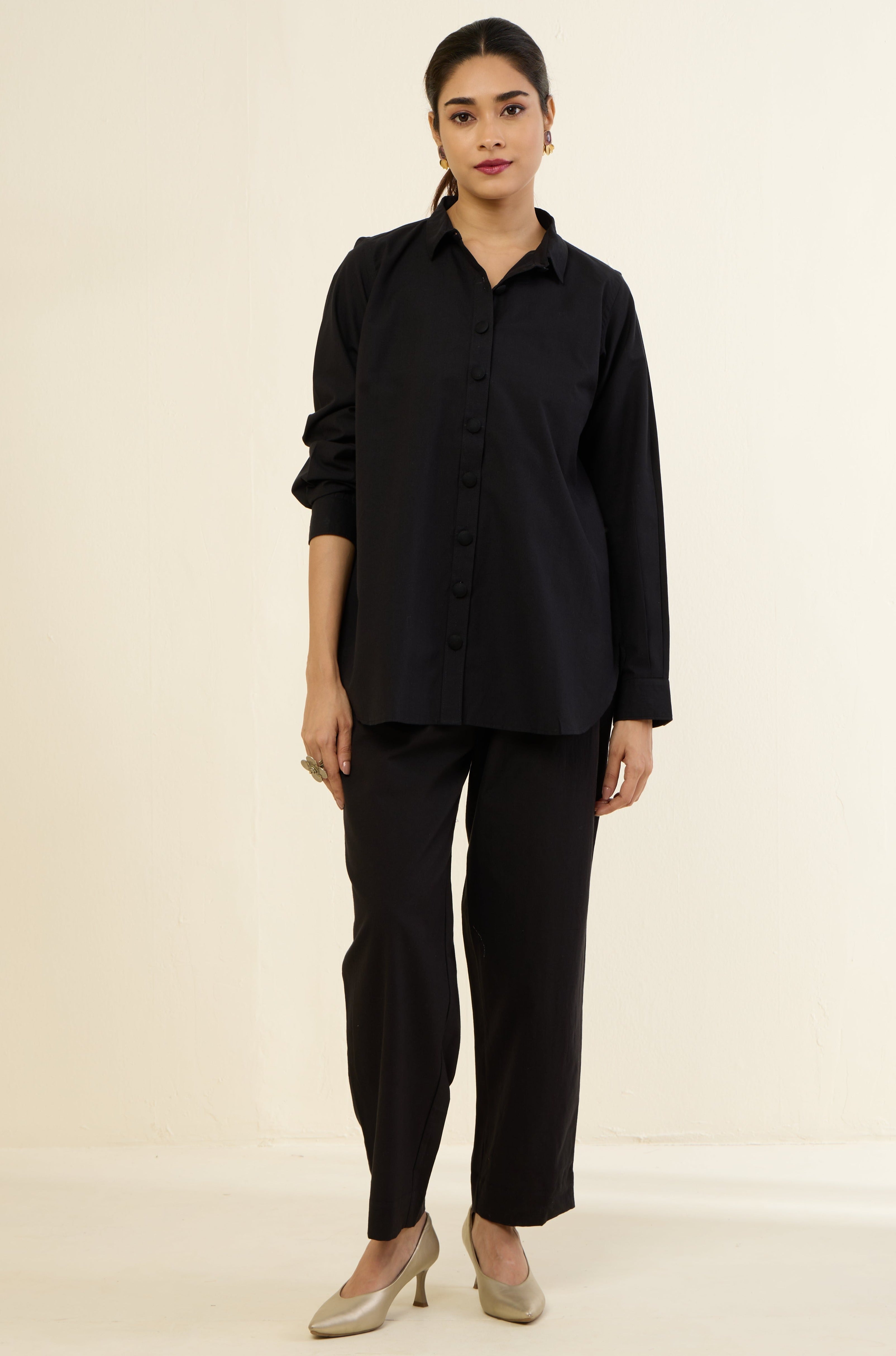 Essential Black Cotton Button Down Shirt