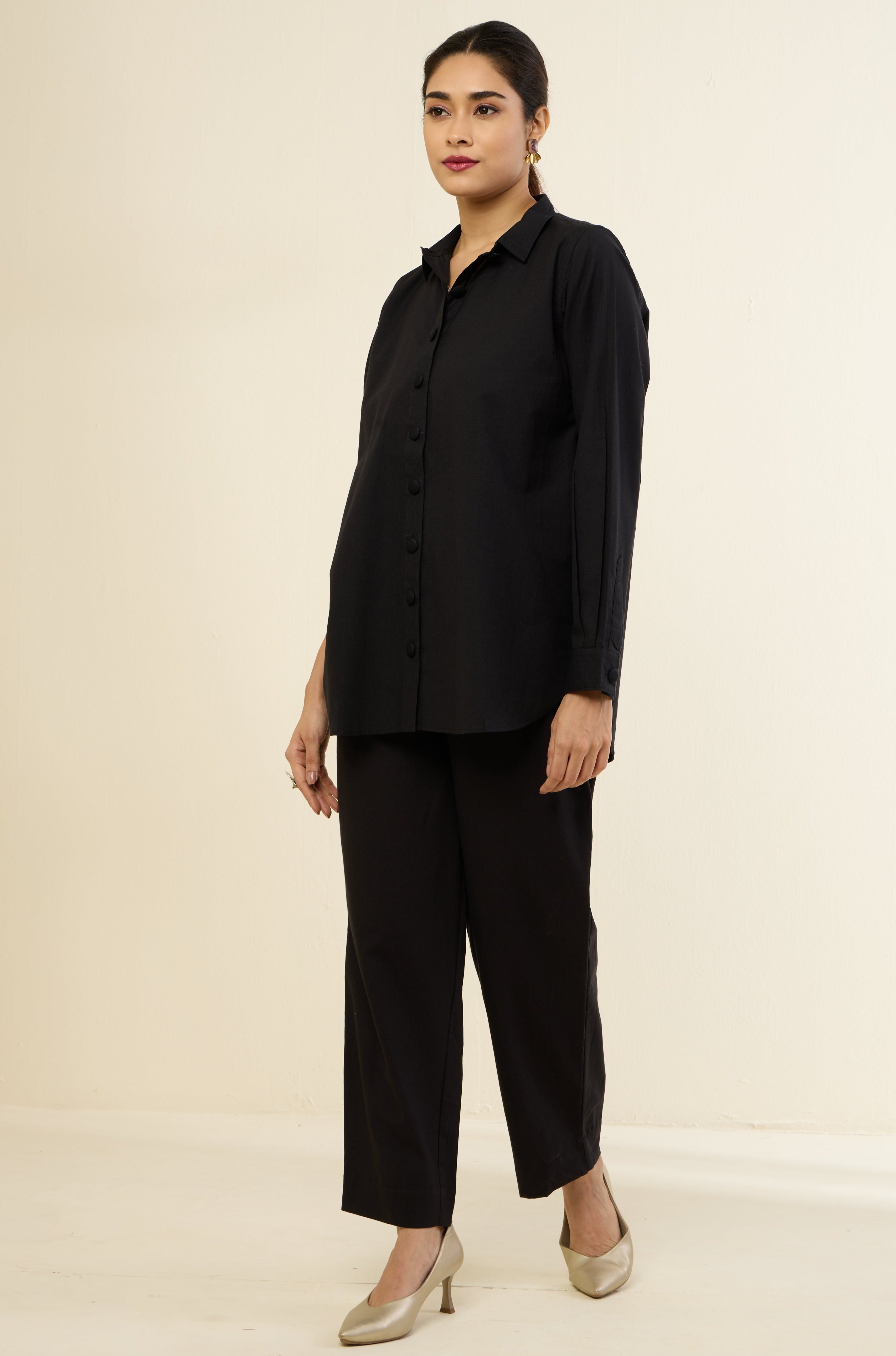 Essential Black Cotton Button Down Shirt