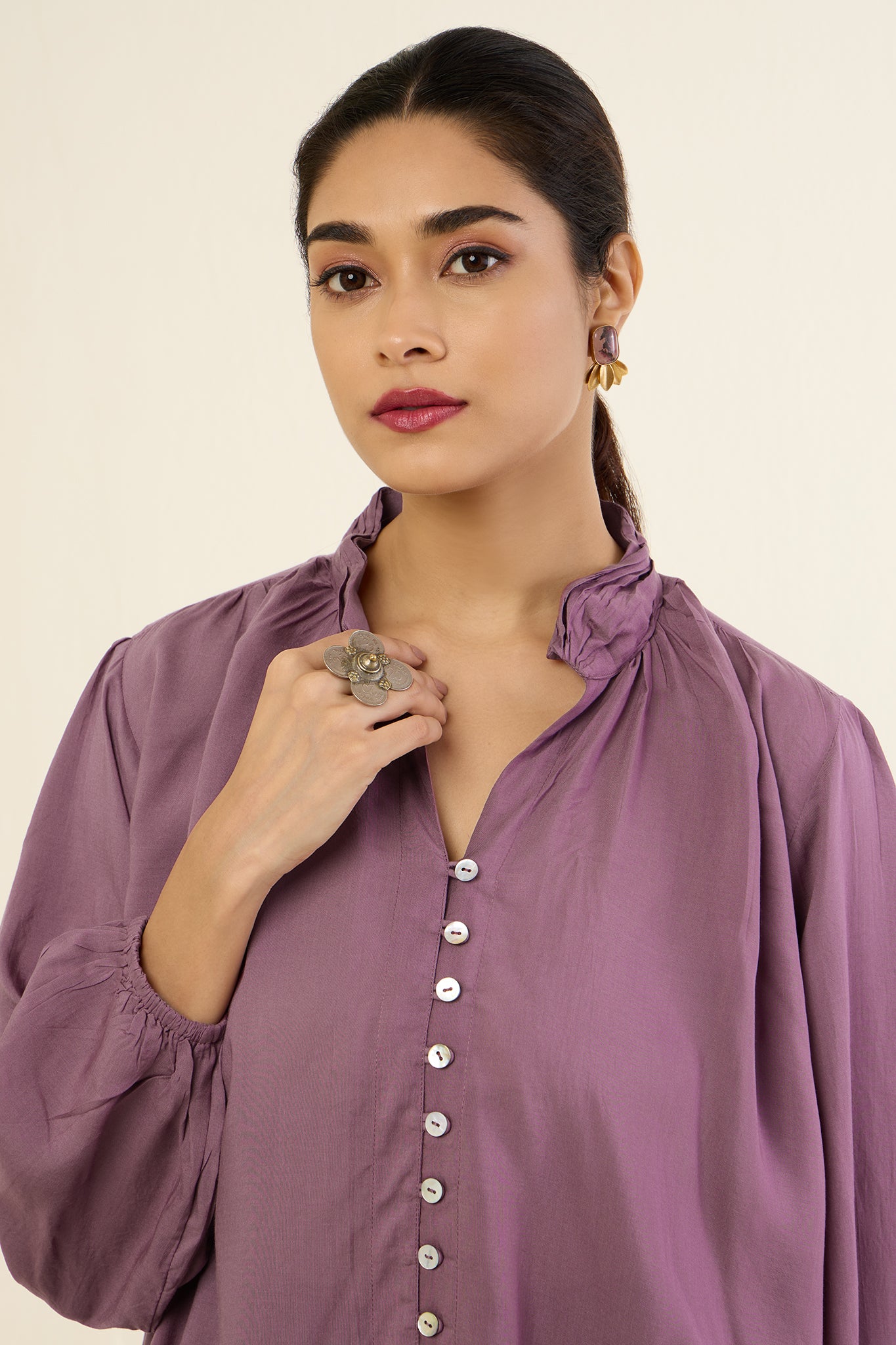 Mauve Mist Button Down Top