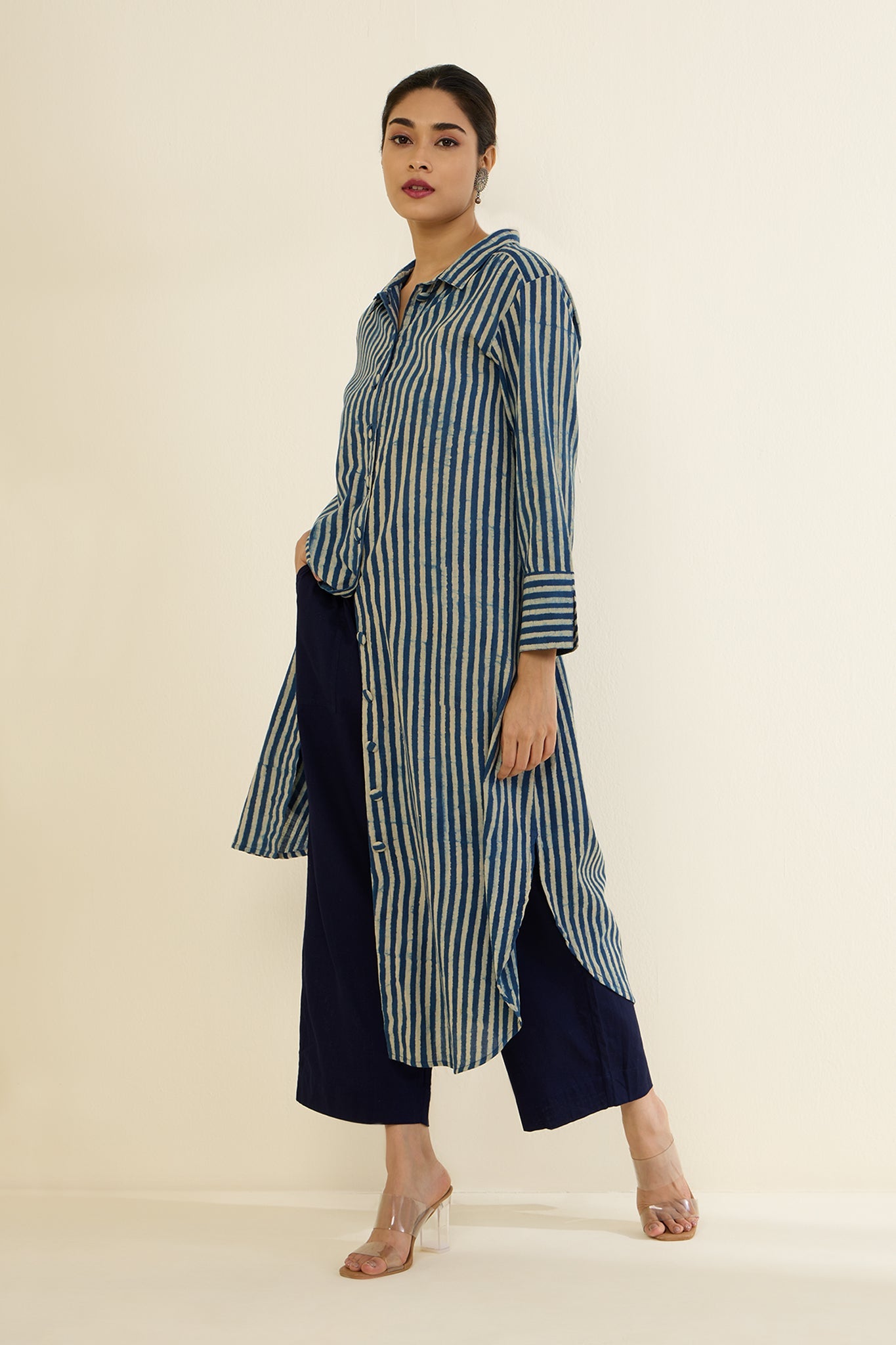 Azure Threads Long Shirt Dress