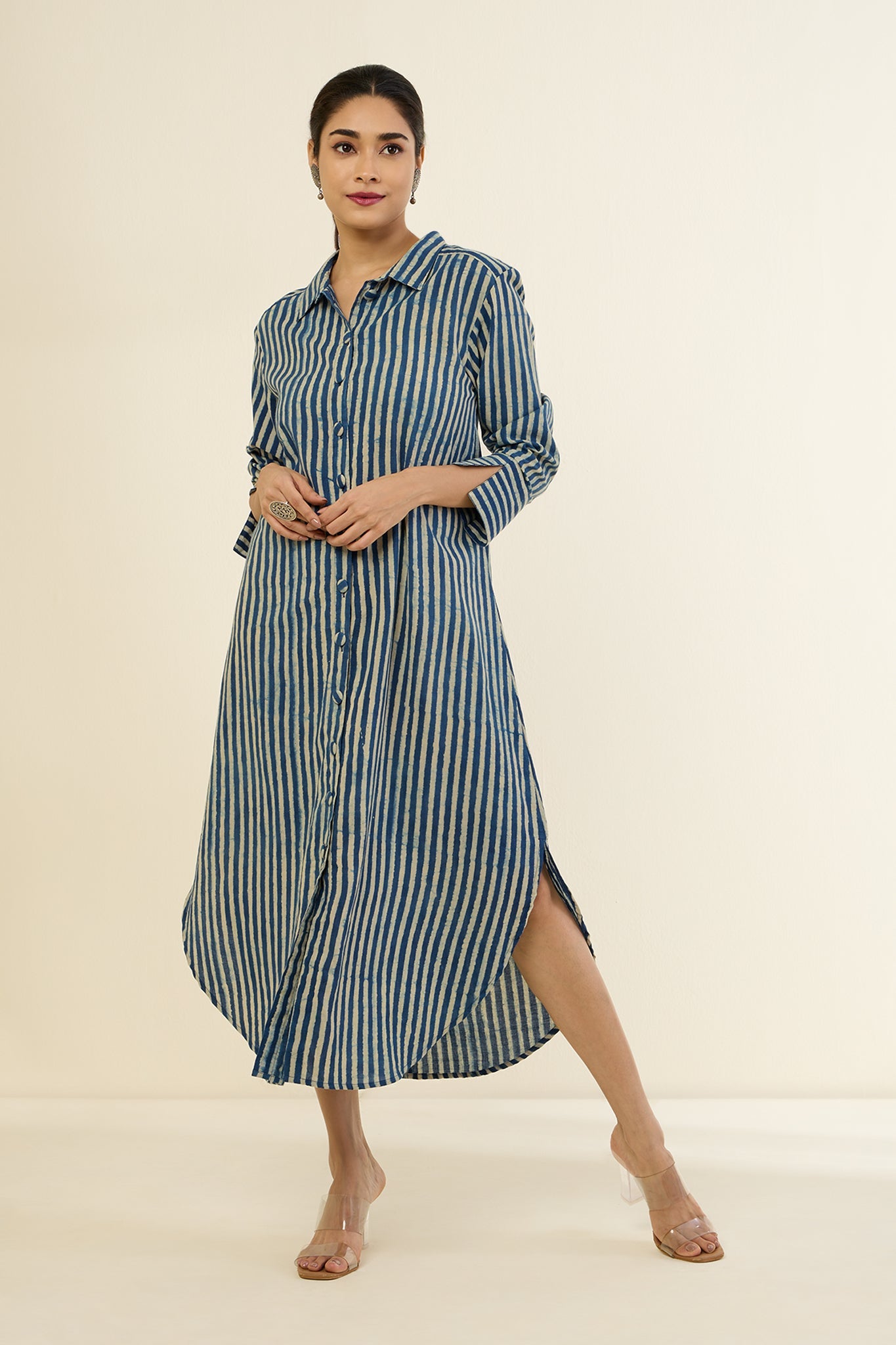 Azure Threads Long Shirt Dress