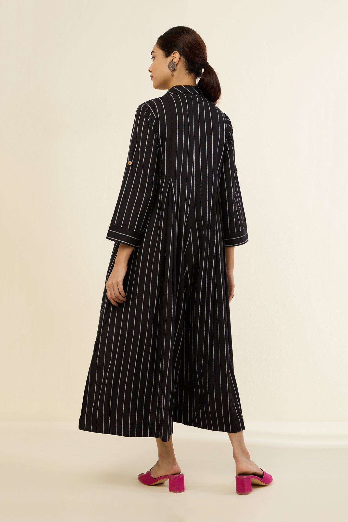 Classic Striped Monochrome Jumpsuit with Pockets & Collar
