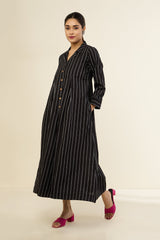 Classic Striped Monochrome Jumpsuit with Pockets & Collar