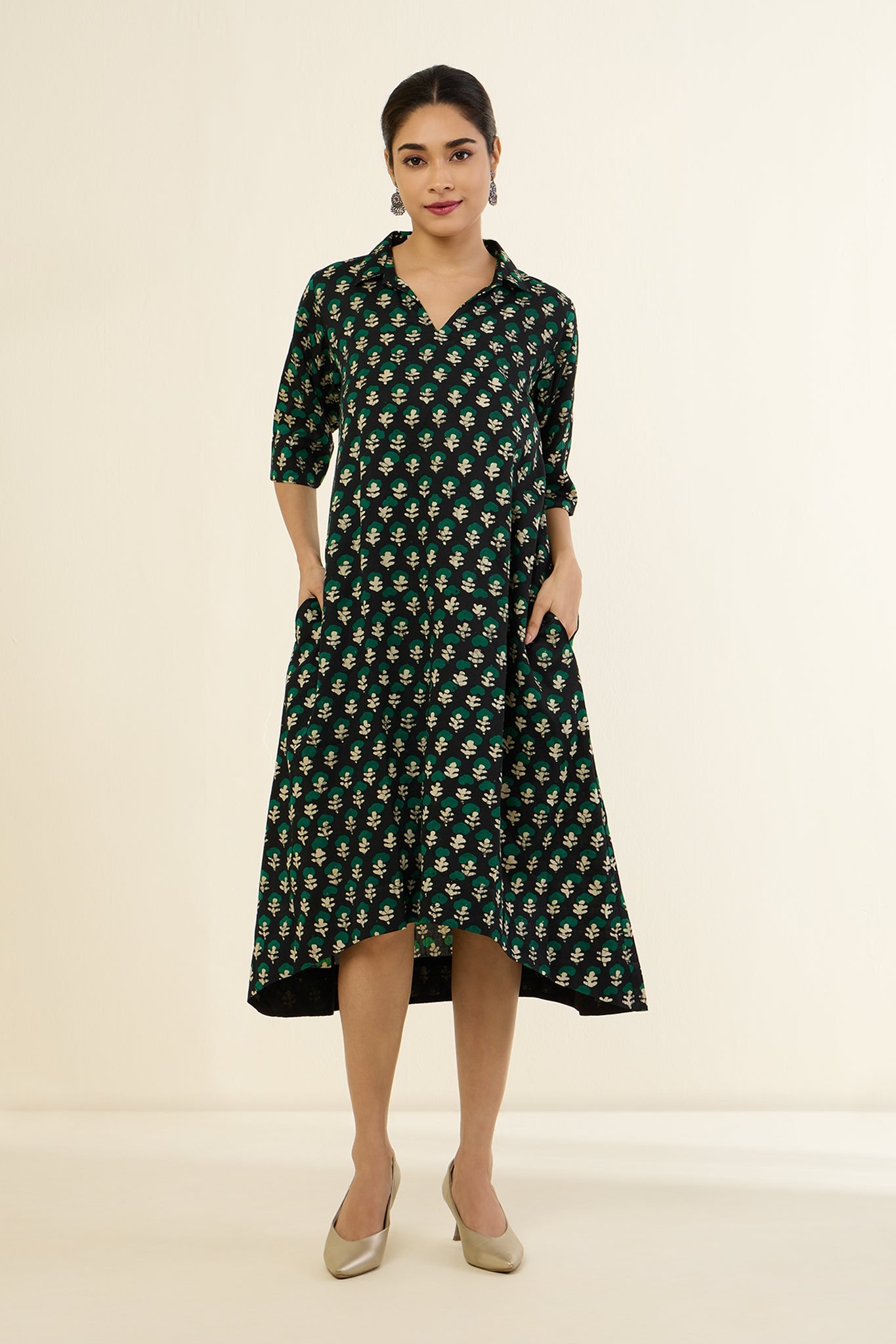 Botanicals Noir Bias Shirt Dress