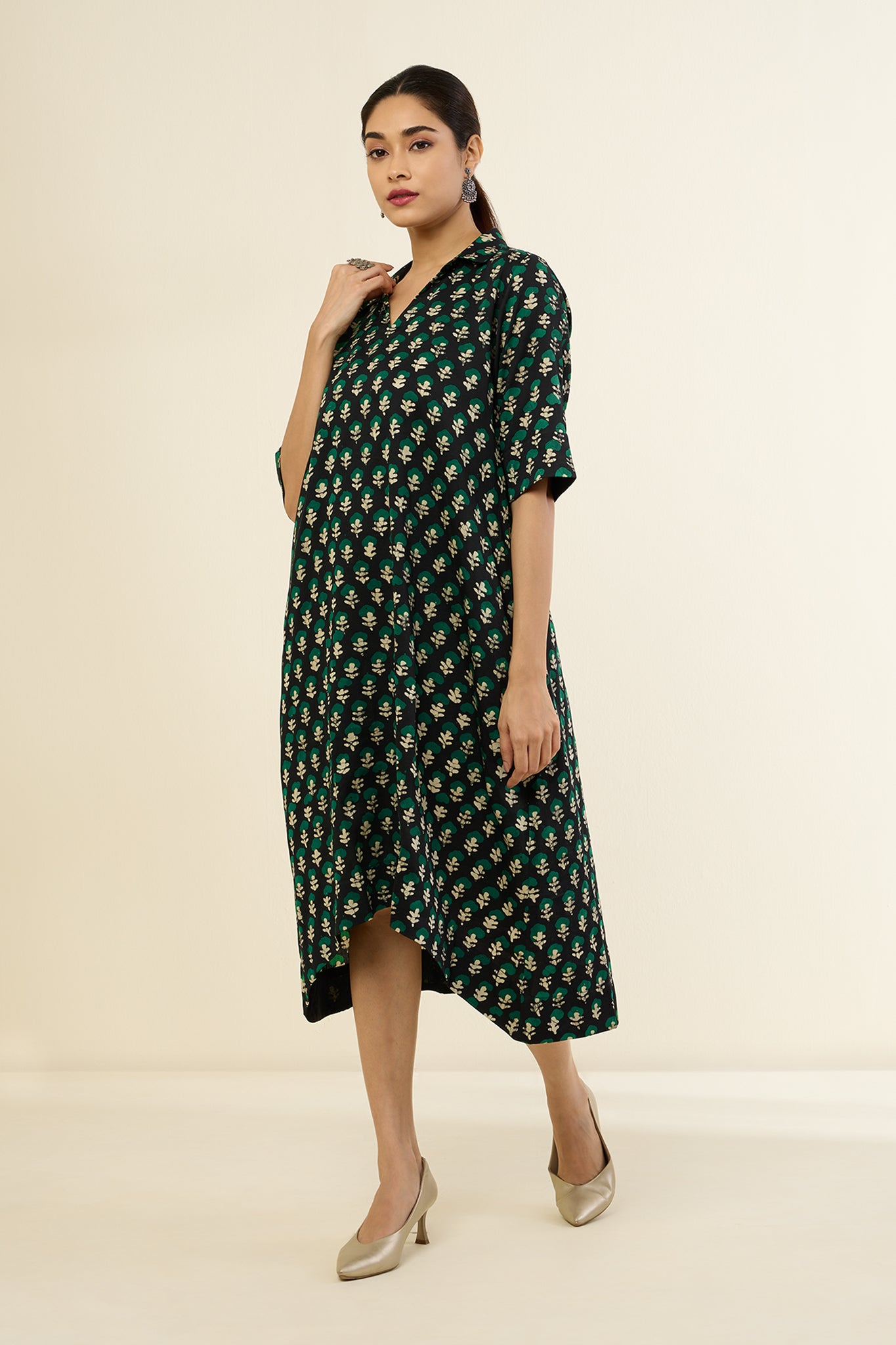 Botanicals Noir Bias Shirt Dress