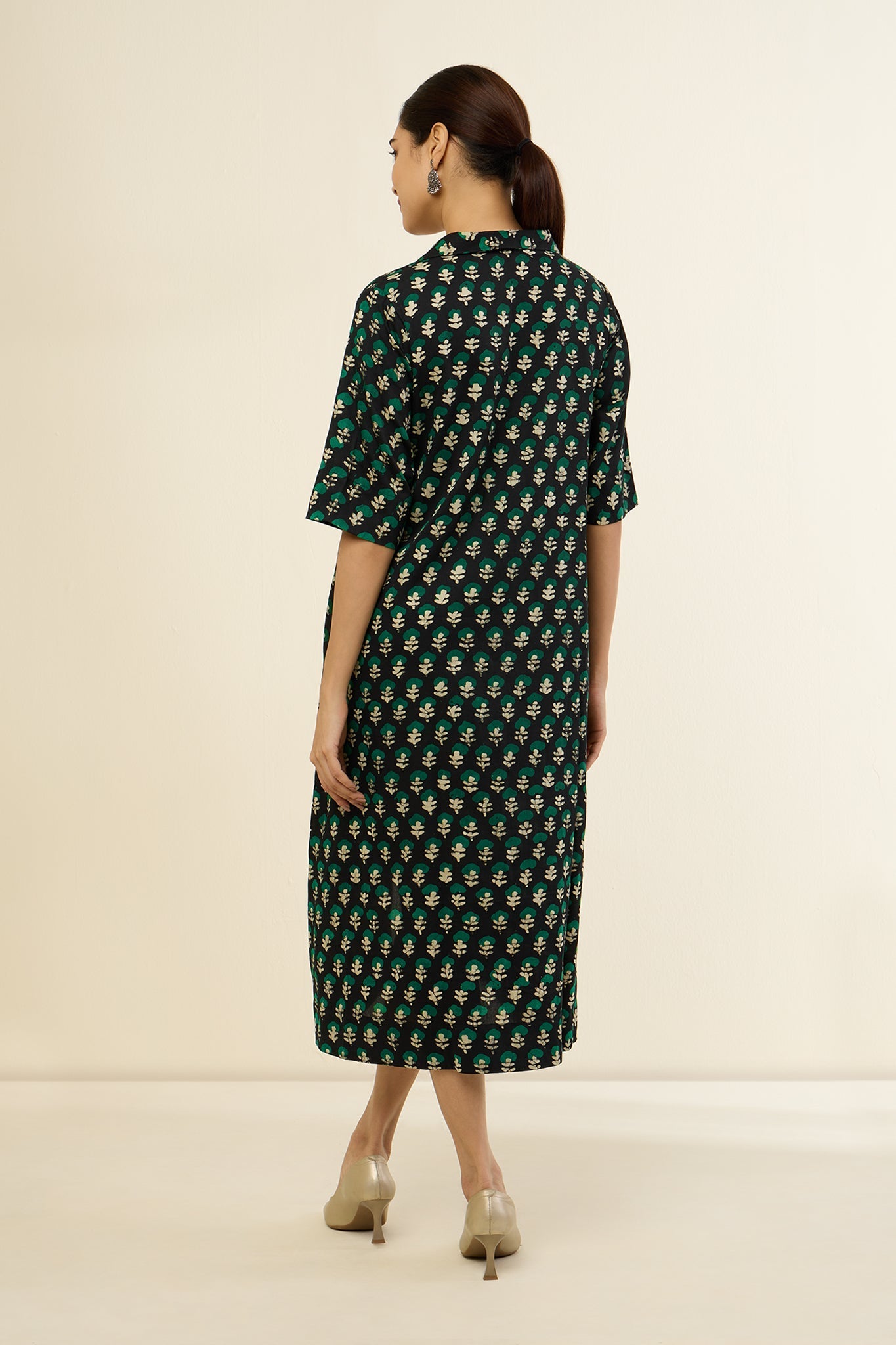 Botanicals Noir Bias Shirt Dress