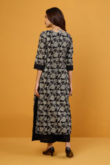 Midnight Marigolds Long Kurta With Yoke & Slit