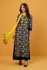 Midnight Marigolds Long Kurta With Yoke & Slit
