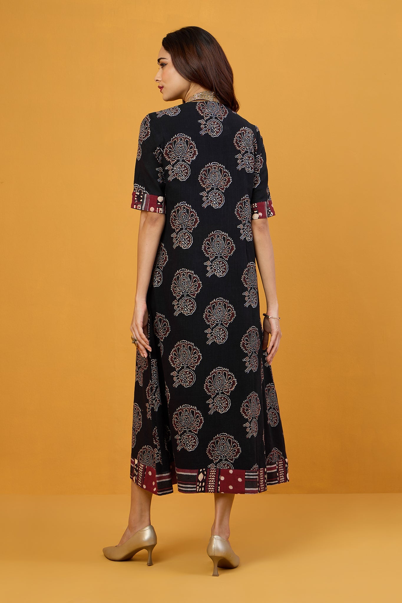 Midnight Floral Dream Long Jacket With Pockets