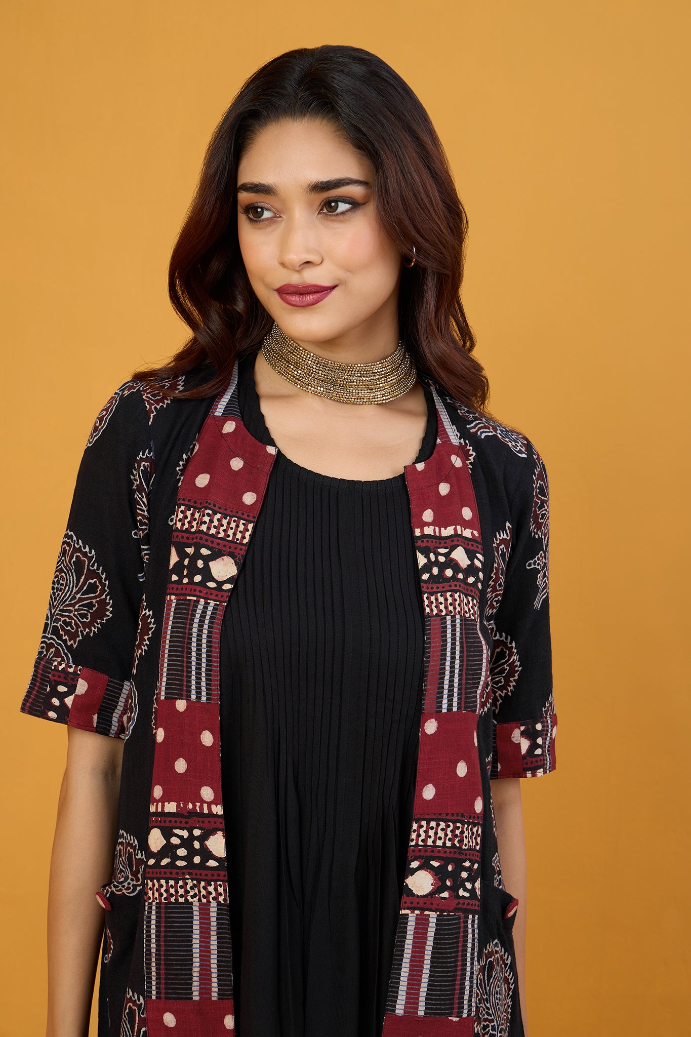 Midnight Floral Dream Long Jacket With Pockets
