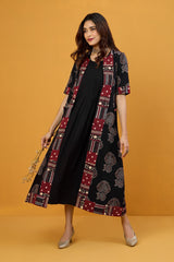 Midnight Floral Dream Long Jacket With Pockets