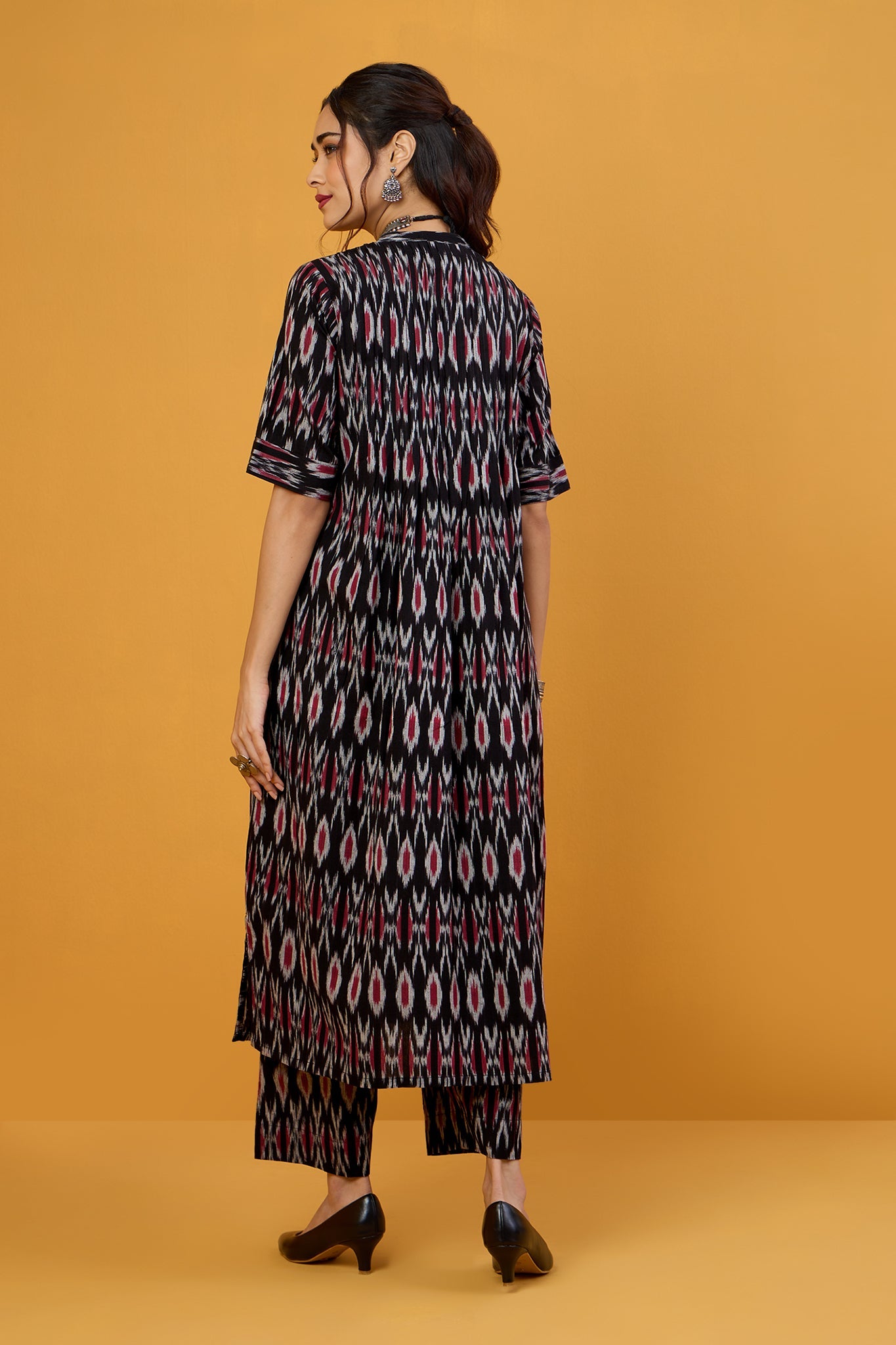 Ebony Ruby Fusion Stand Collar Pintuck Kurta