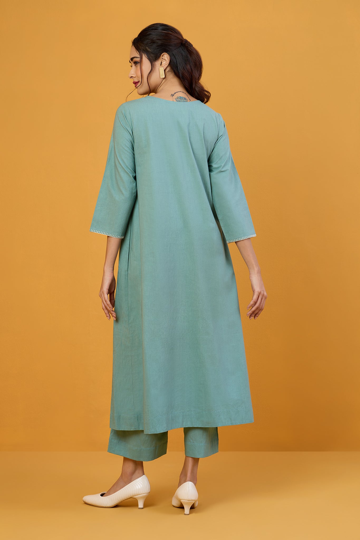 Frosted Glacier Smocked Yoke Kurta