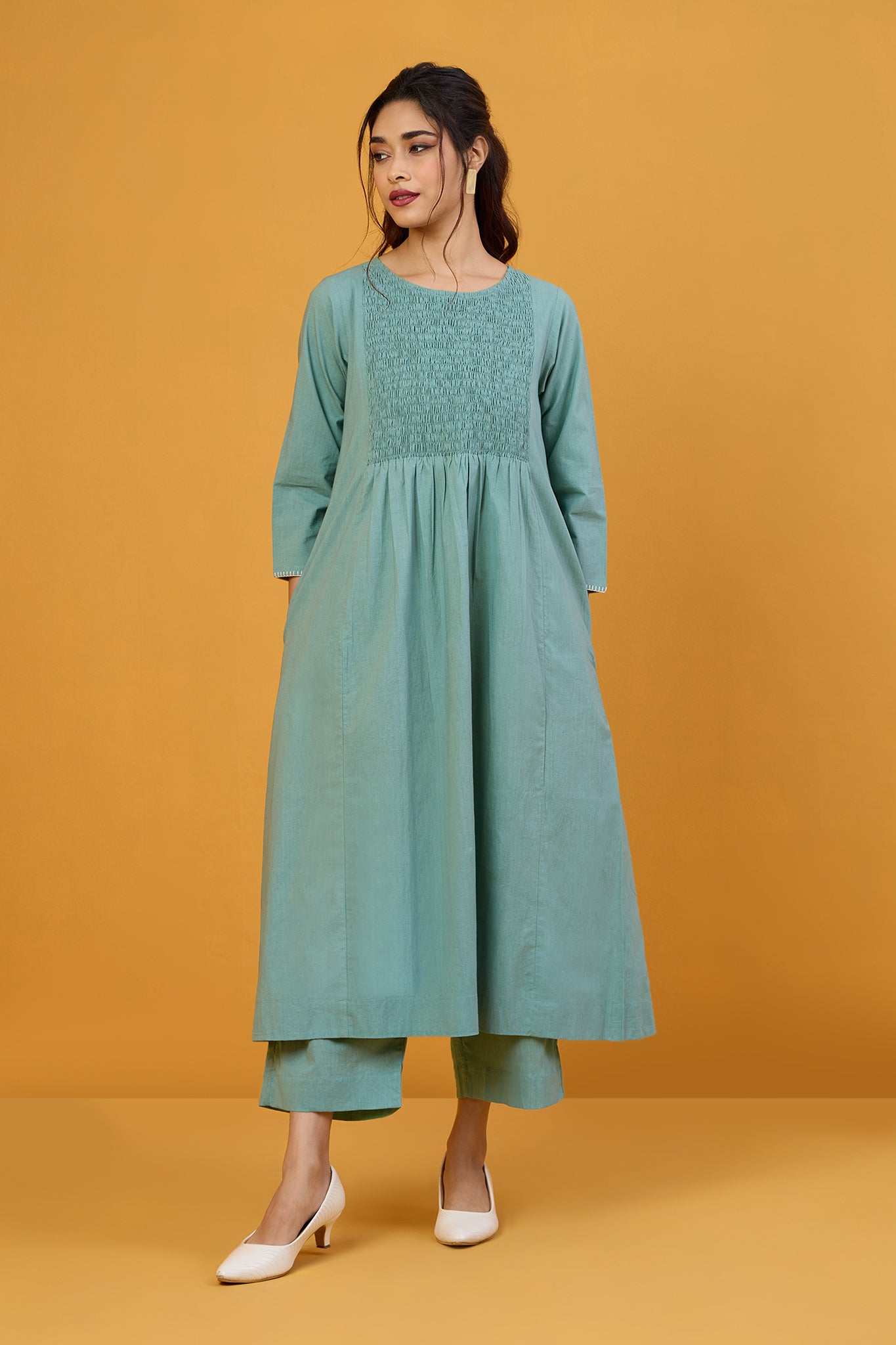 Frosted Glacier Smocked Yoke Kurta