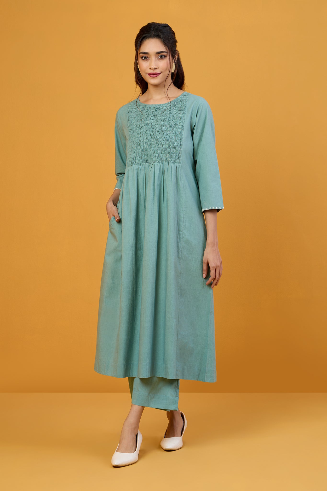 Frosted Glacier Smocked Yoke Kurta