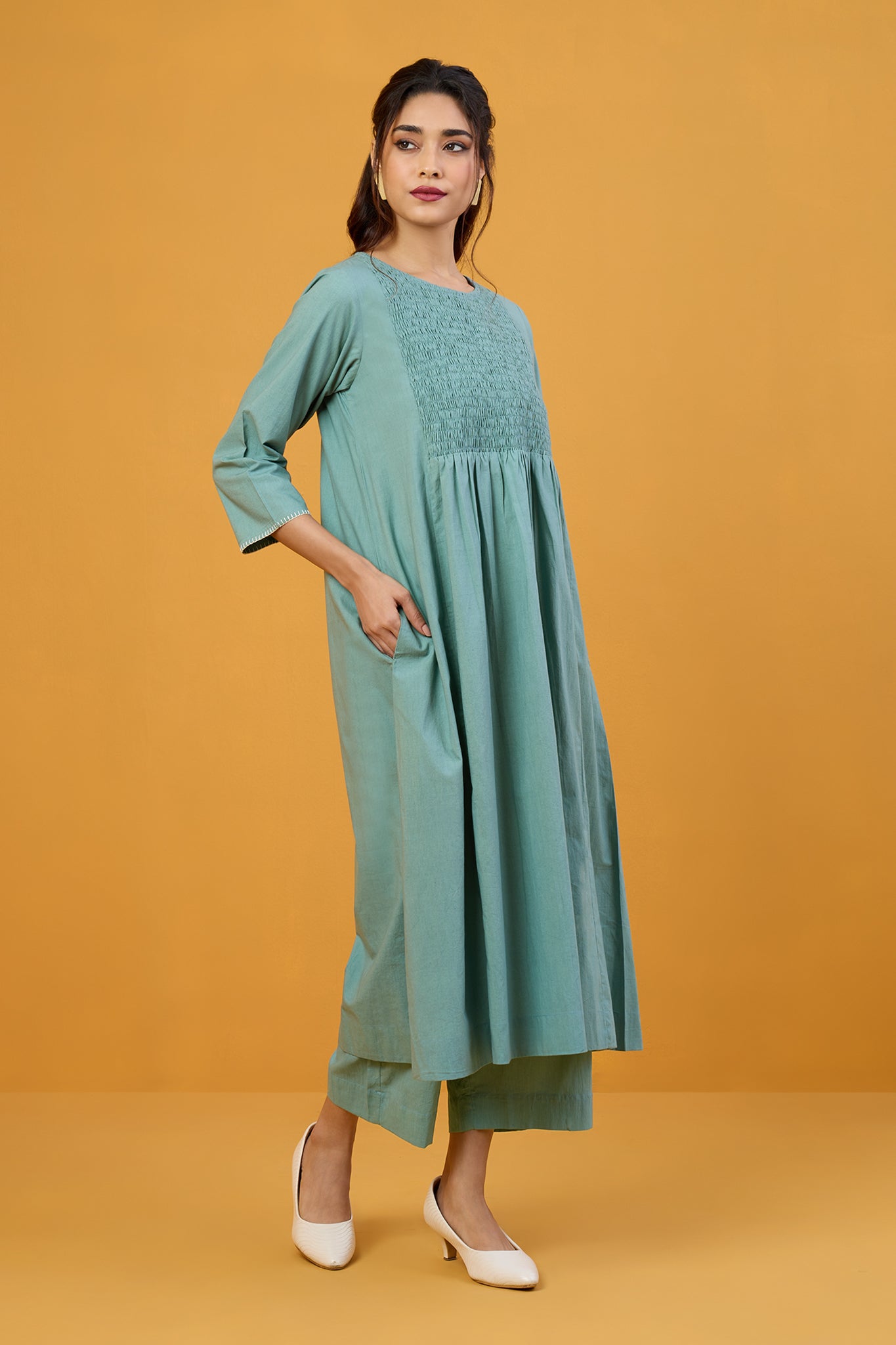 Frosted Glacier Smocked Yoke Kurta