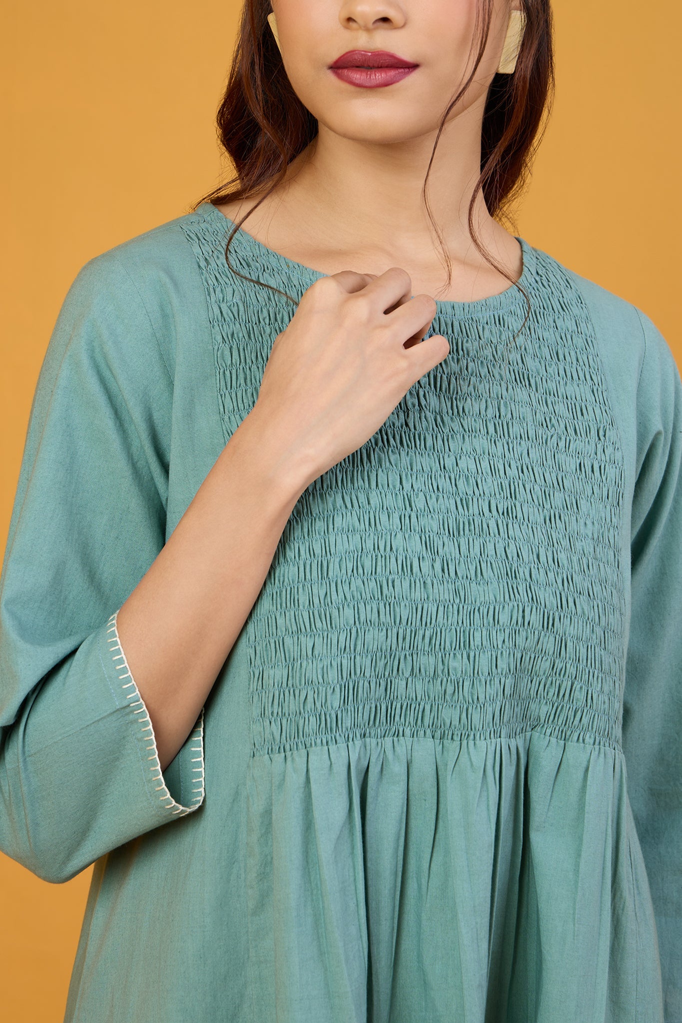 Frosted Glacier Smocked Yoke Kurta