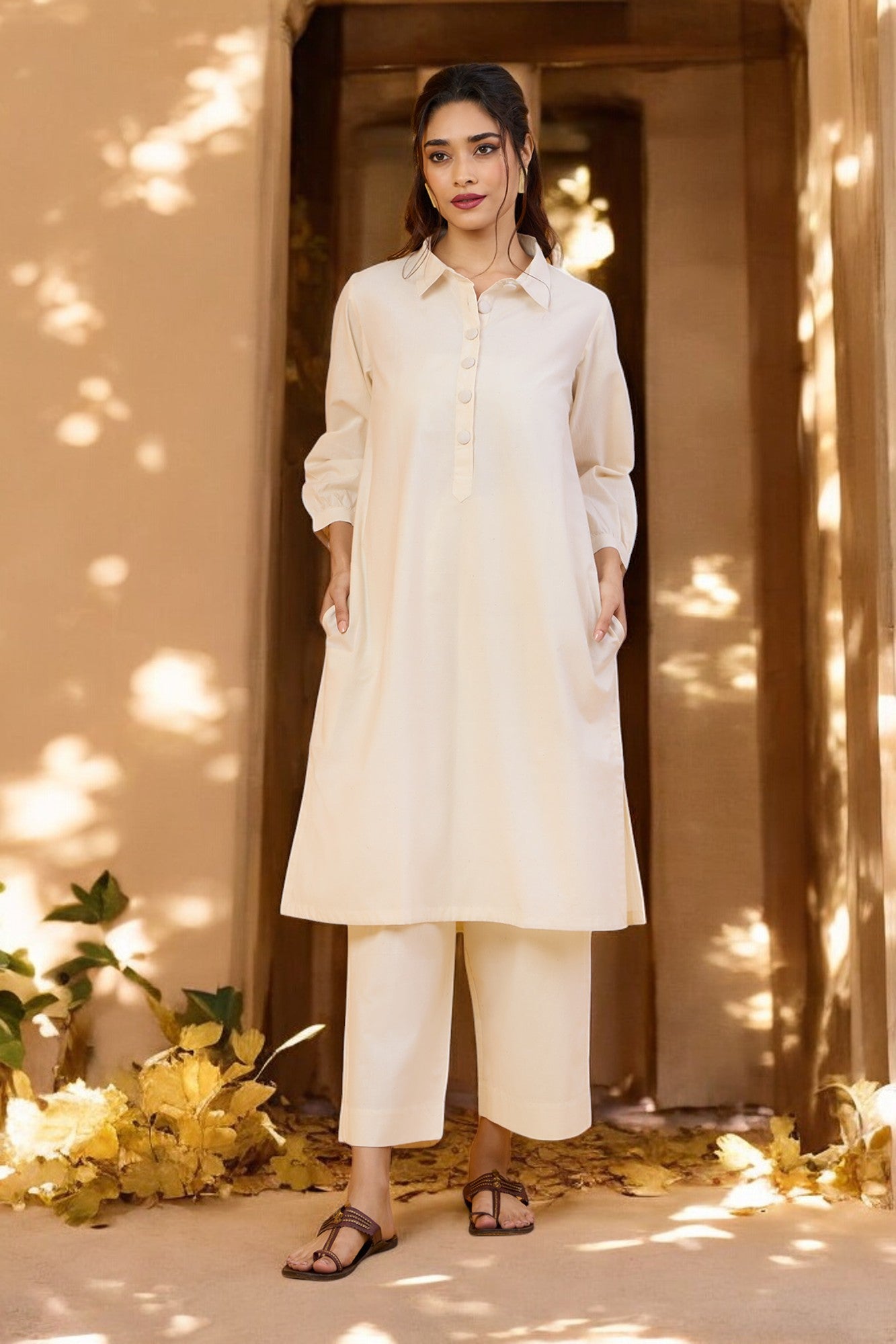 Ivory Moon Glow Organic Collar Kurta
