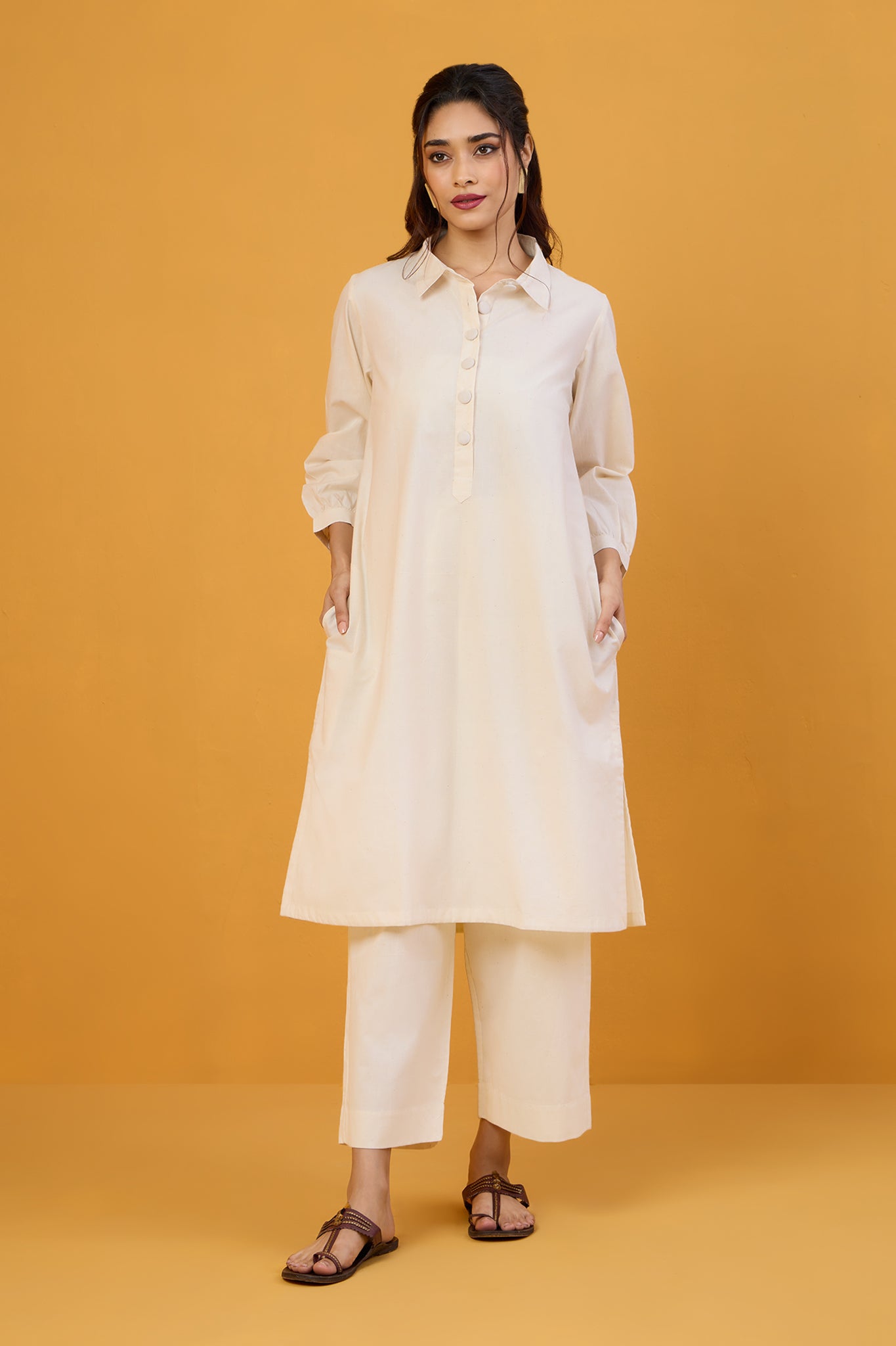 Ivory Moon Glow Organic Collar Kurta