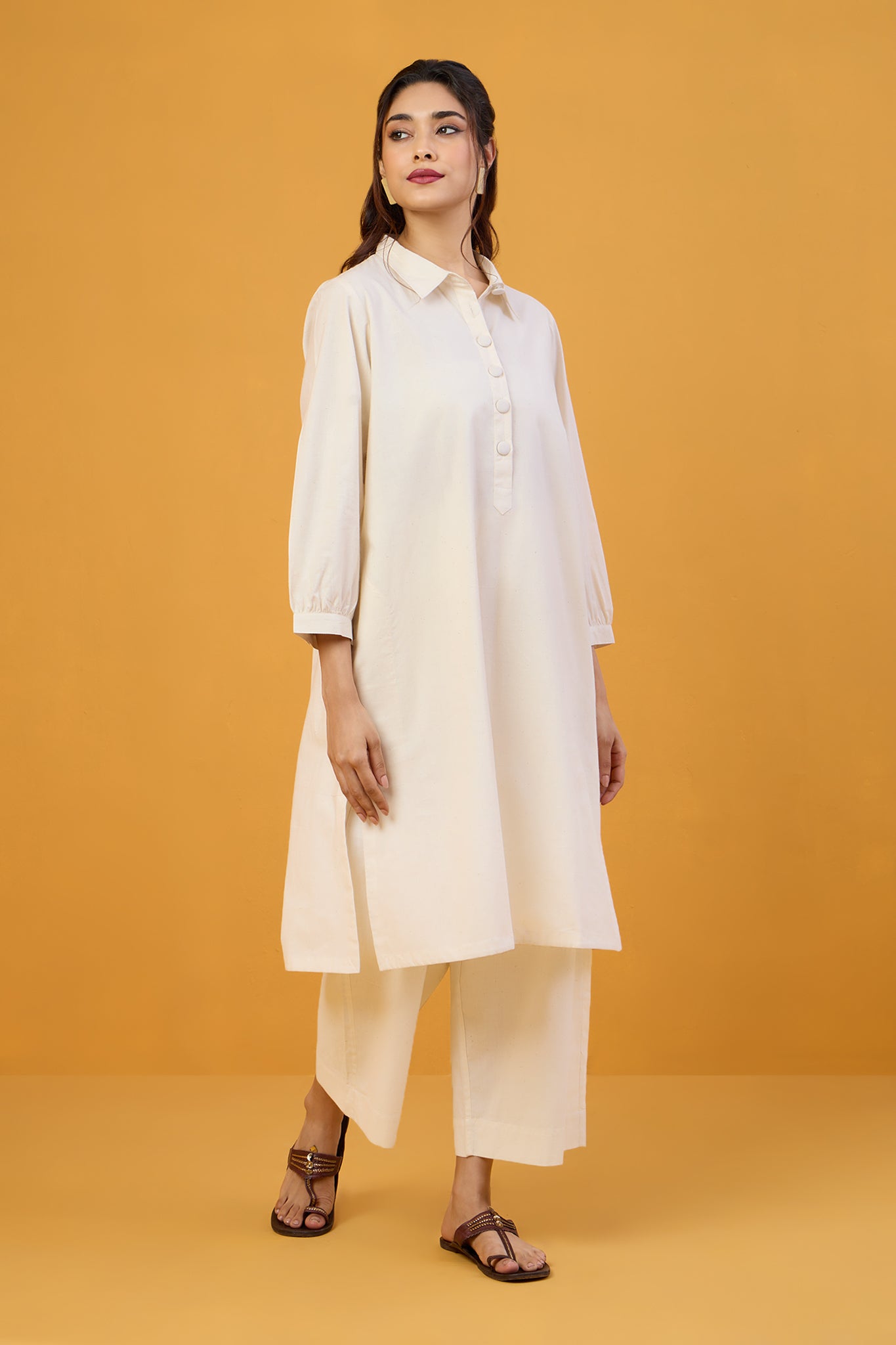 Ivory Moon Glow Organic Collar Kurta