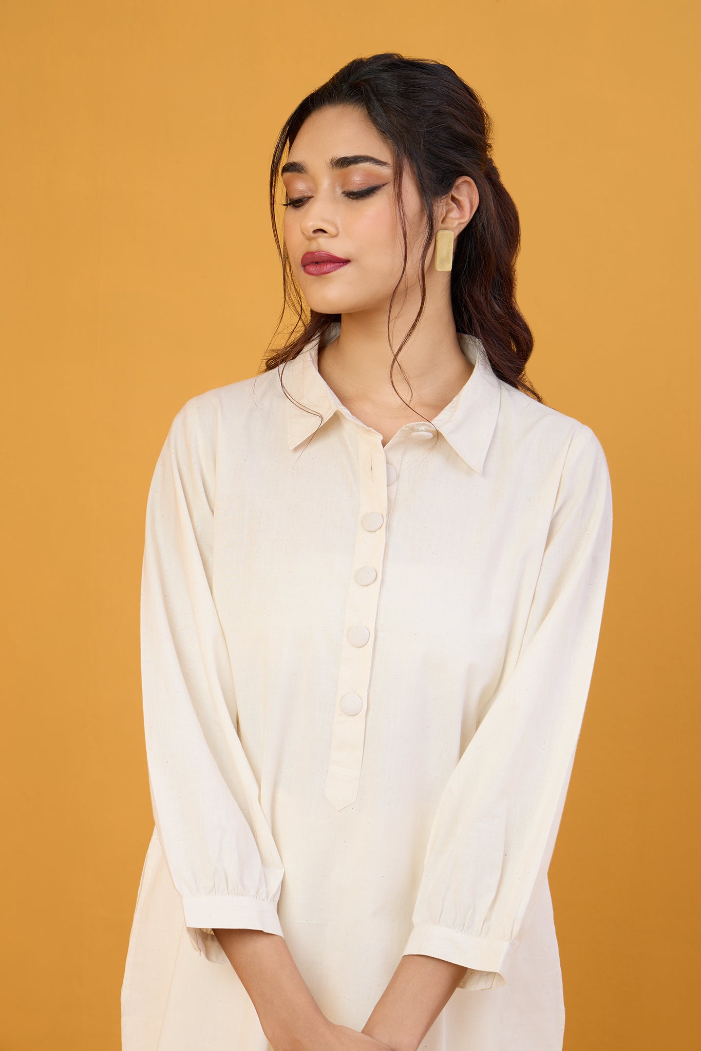 Ivory Moon Glow Organic Collar Kurta