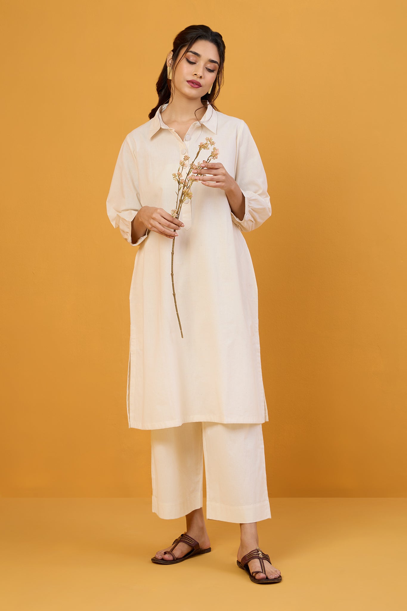 Ivory Moon Glow Organic Collar Kurta