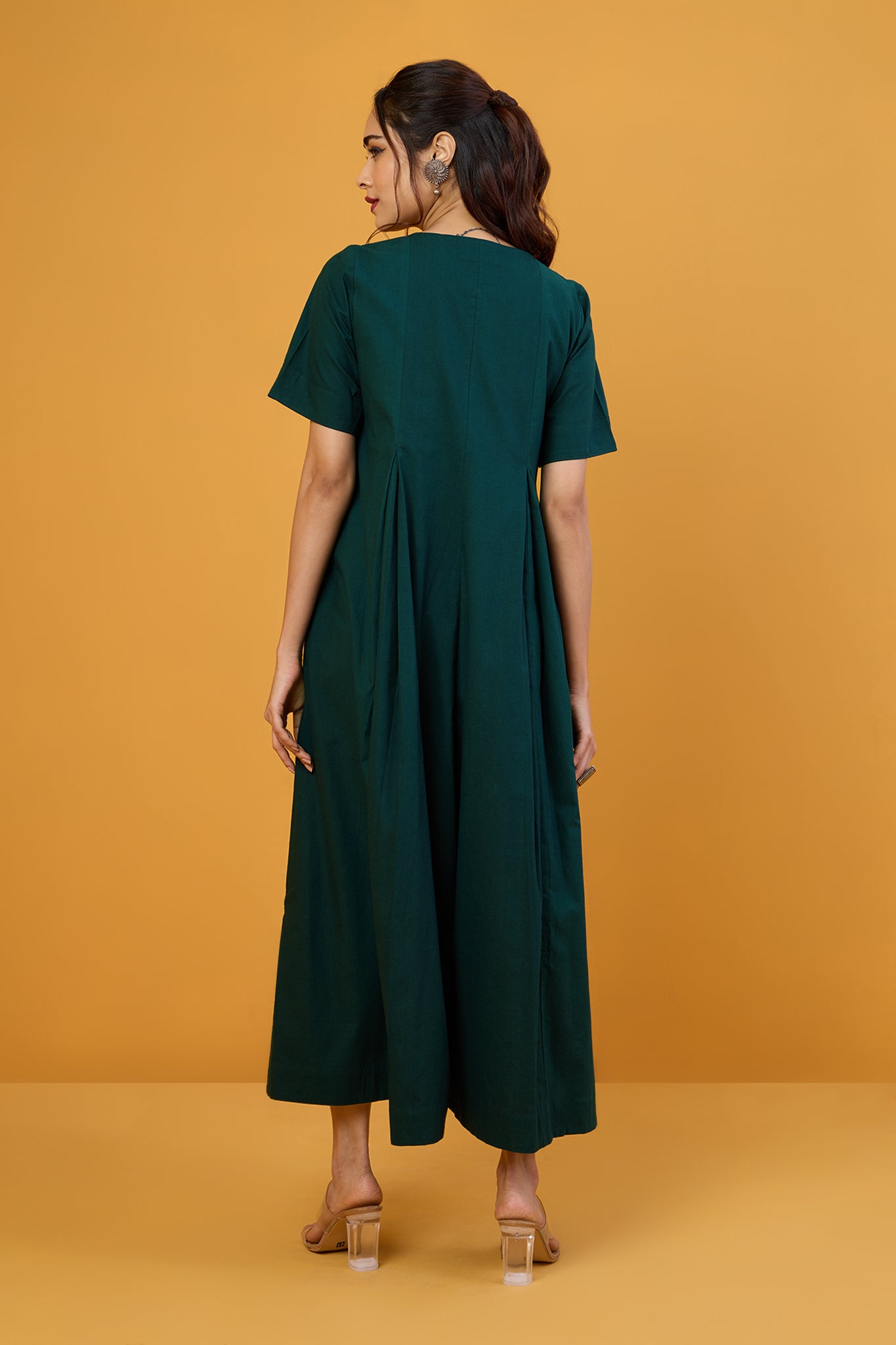 Button Down Jumpsuit With pockets Whispers of Forest Glow