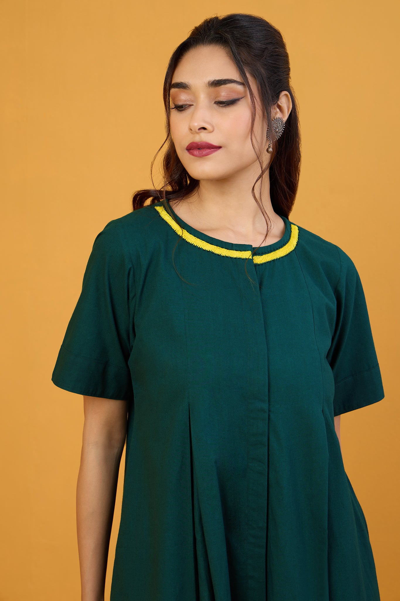 Button Down Jumpsuit With pockets Whispers of Forest Glow