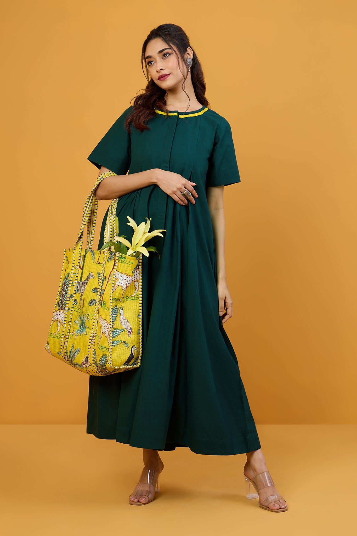 Button Down Jumpsuit With pockets Whispers of Forest Glow