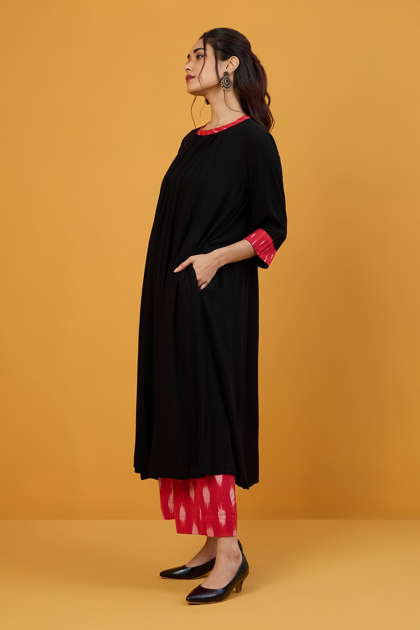 Fiery Nightfall Crew Neck A Line Gather Dress