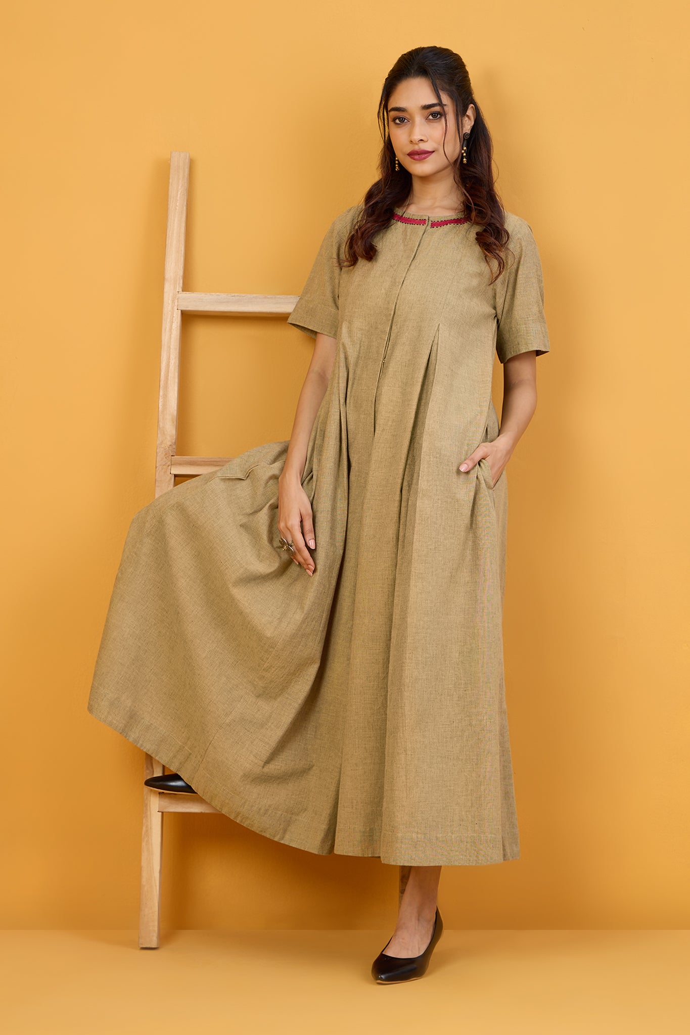 Ebony Sand Button Down Jumpsuit With Pockets