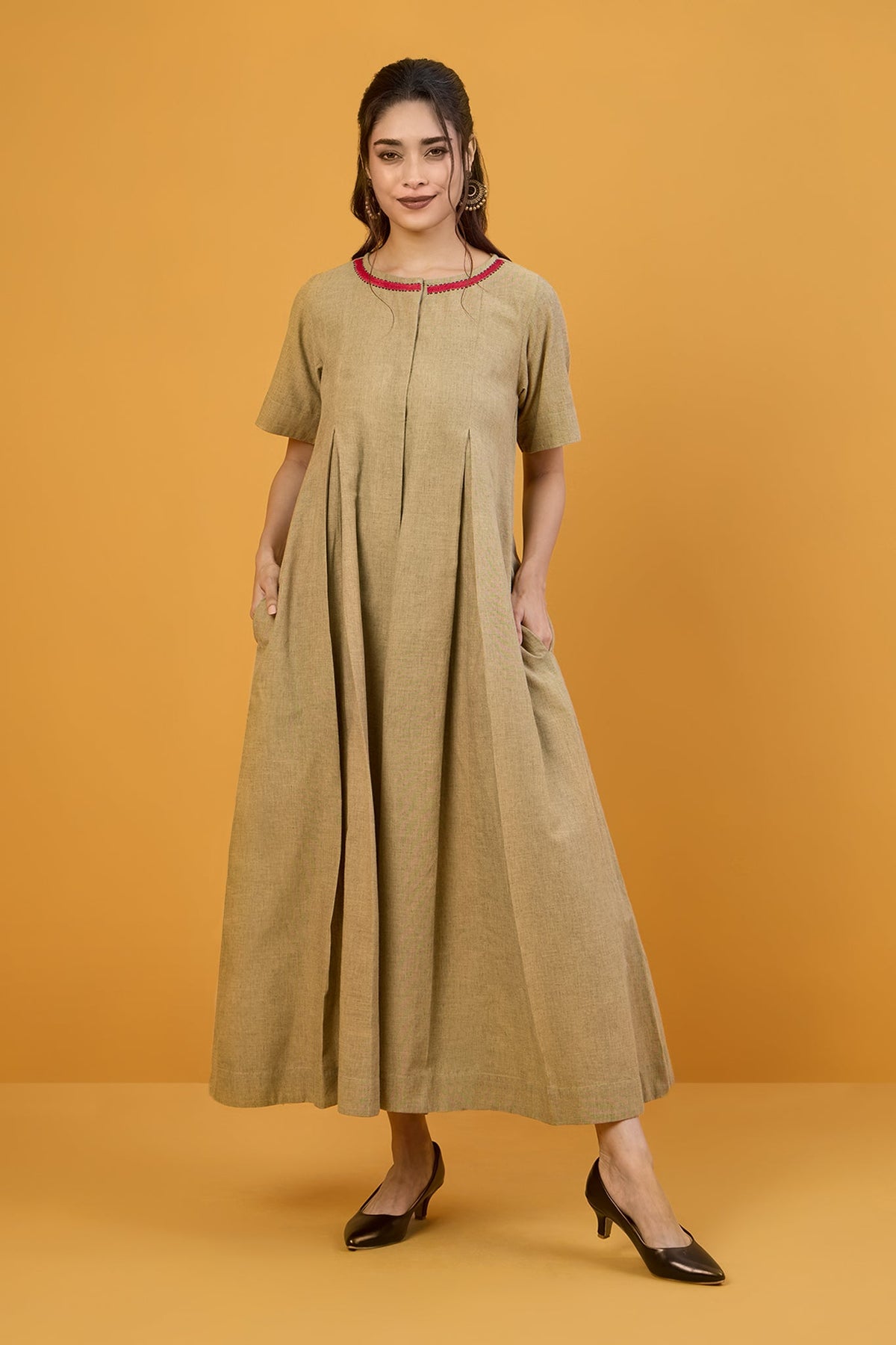 Ebony Sand Button Down Jumpsuit With Pockets