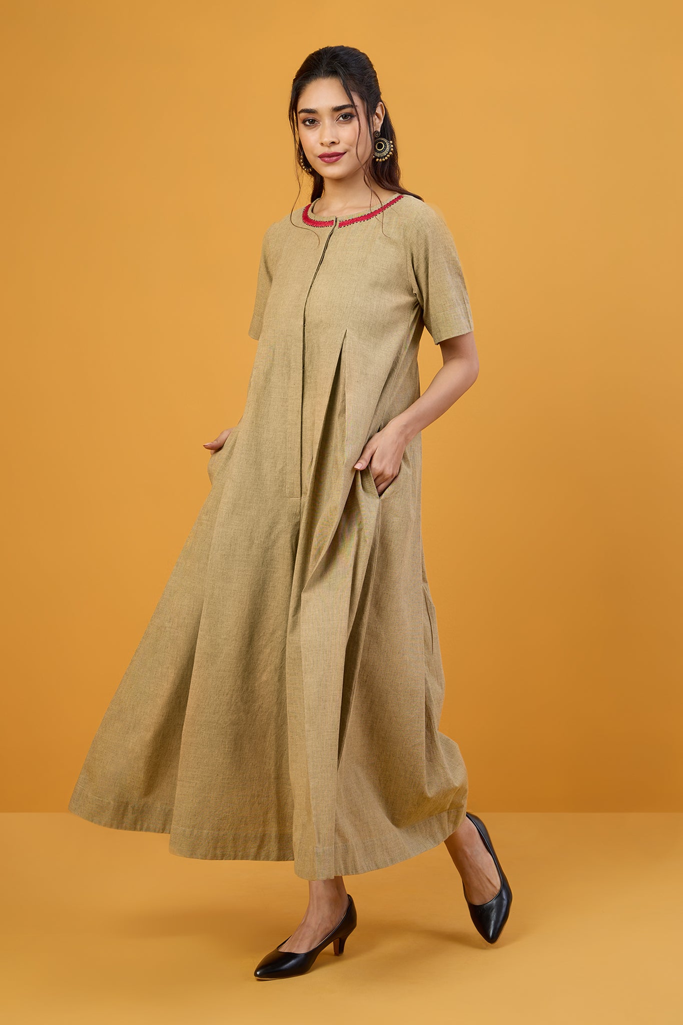 Ebony Sand Button Down Jumpsuit With Pockets