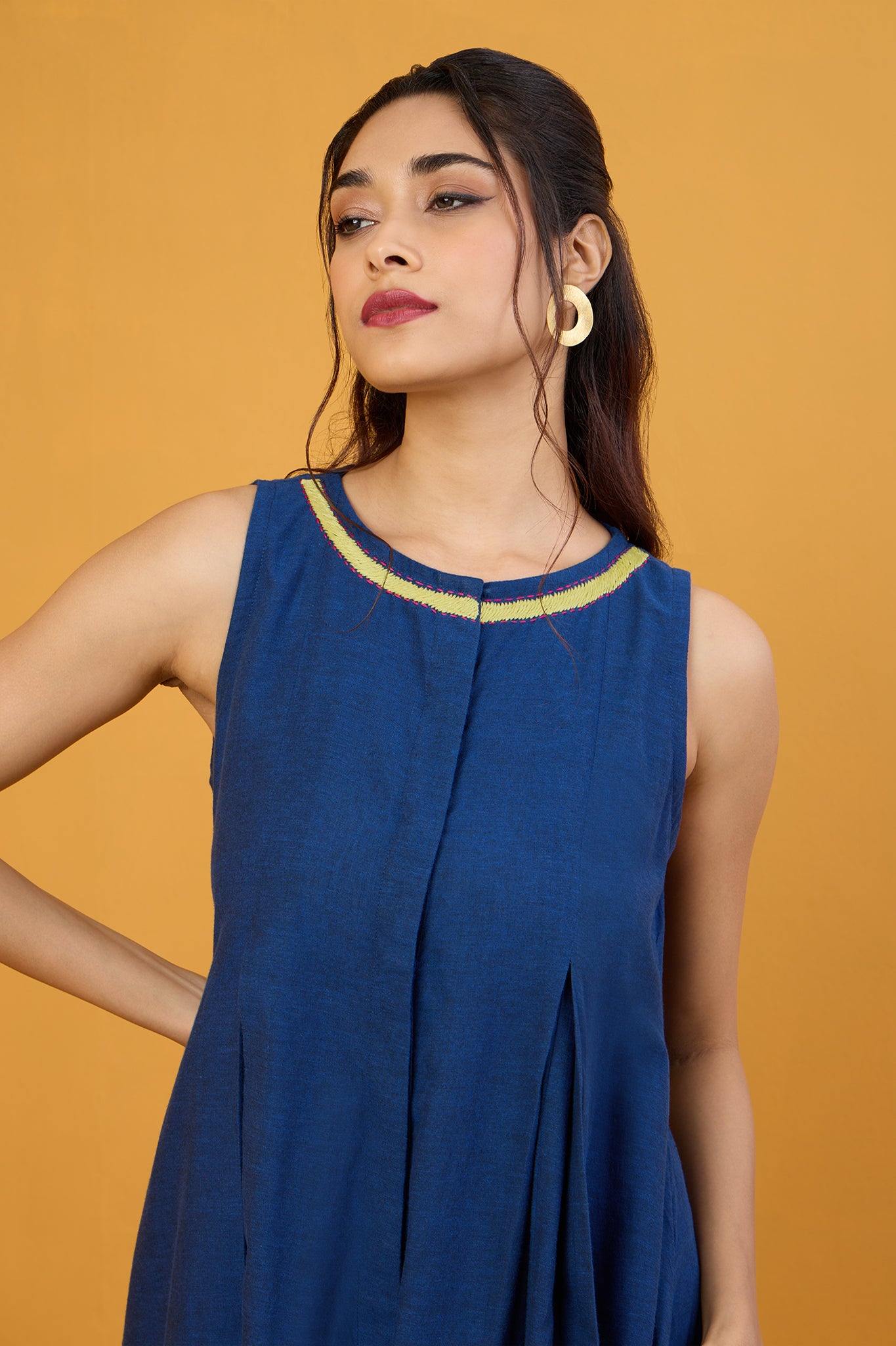 Midnight Lime Burst Sleeveless Button Down Jumpsuit
