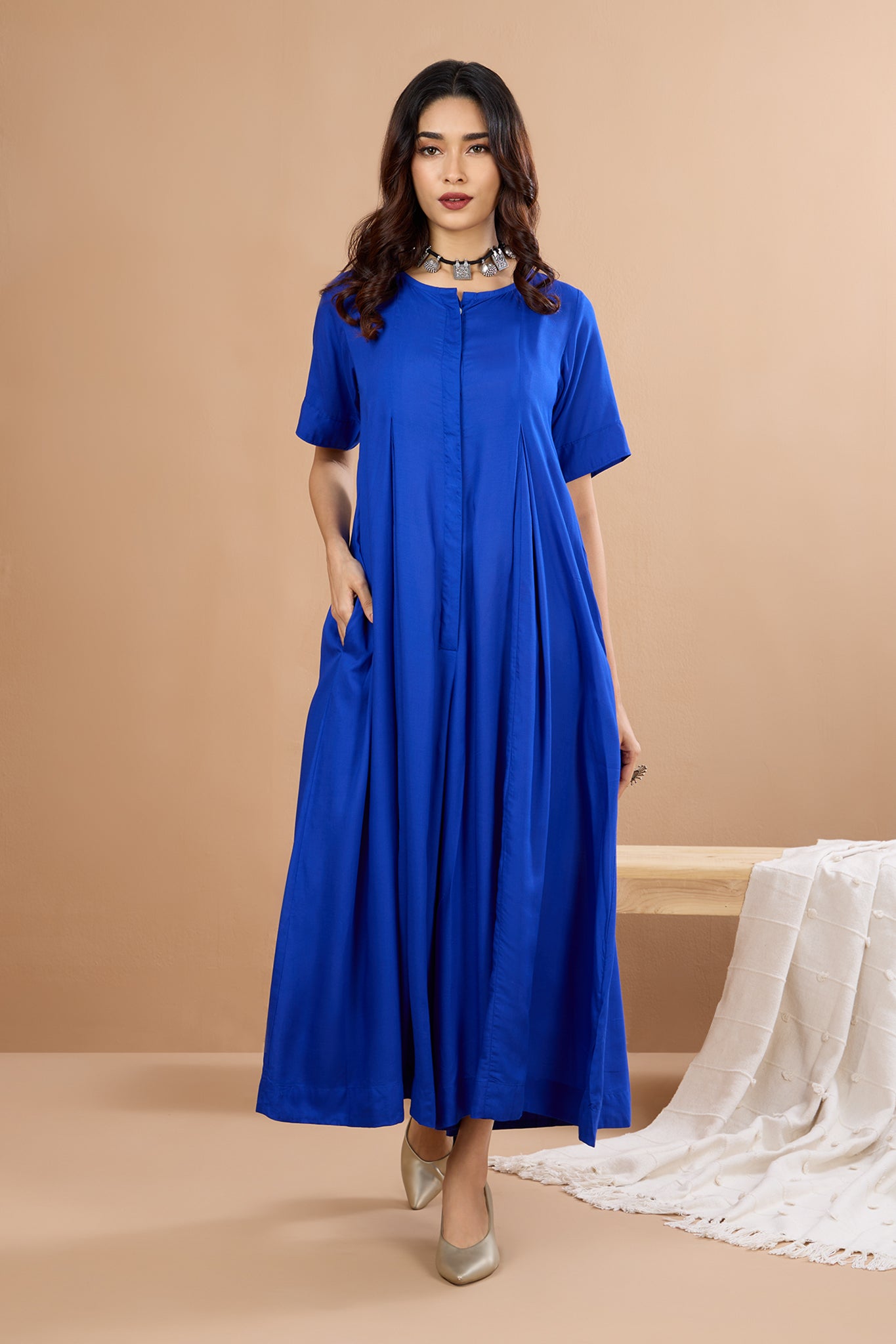 Button Down Jumpsuit With pockets  Whispers of Sapphire Night