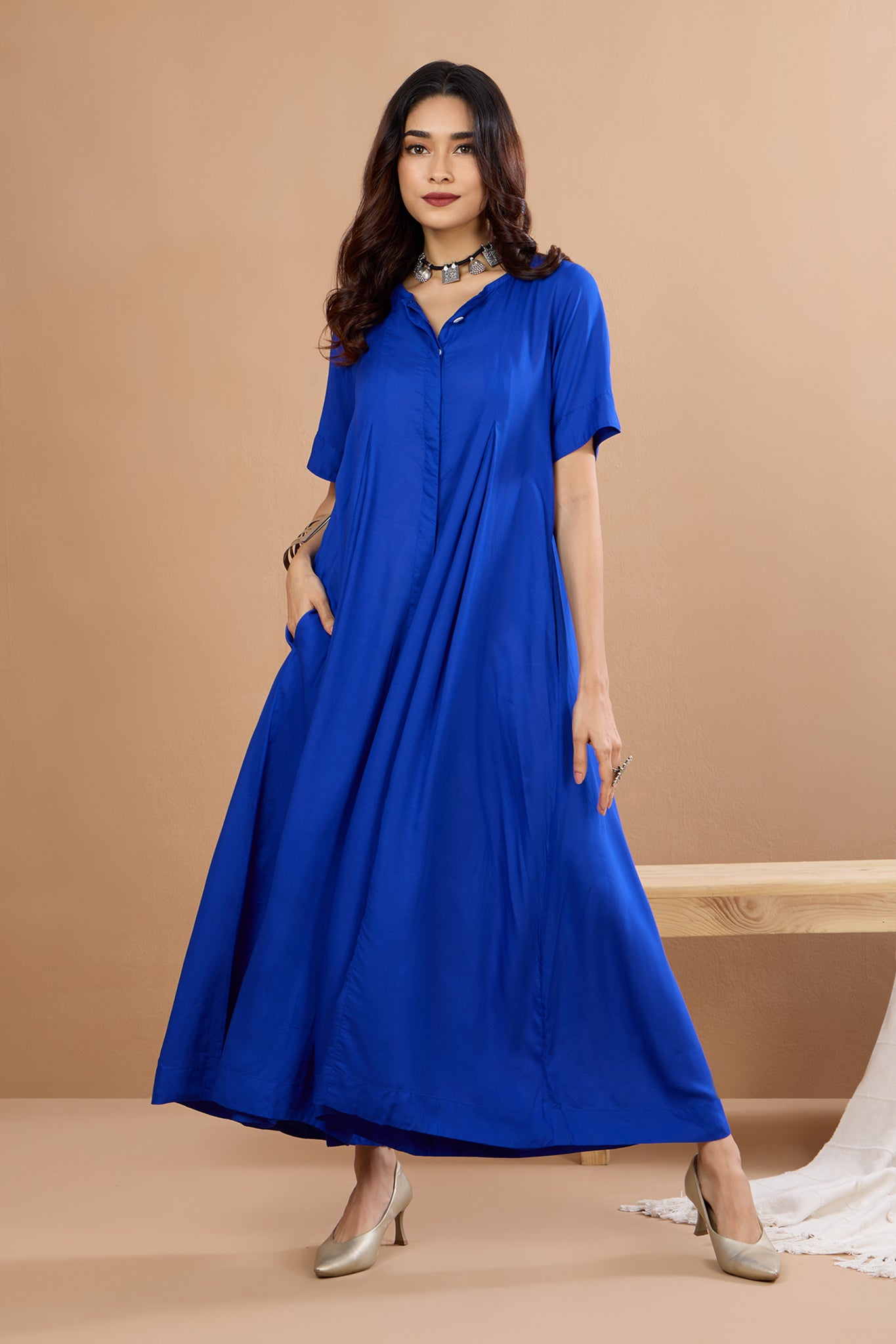 Button Down Jumpsuit With pockets  Whispers of Sapphire Night
