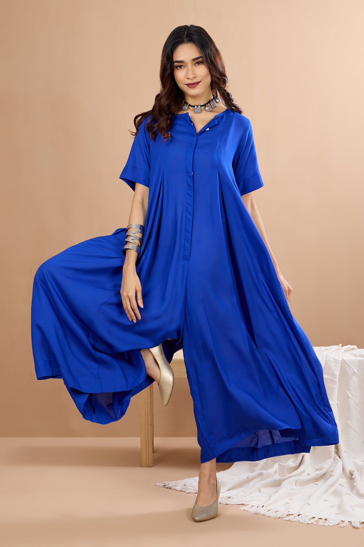 Button Down Jumpsuit With pockets  Whispers of Sapphire Night