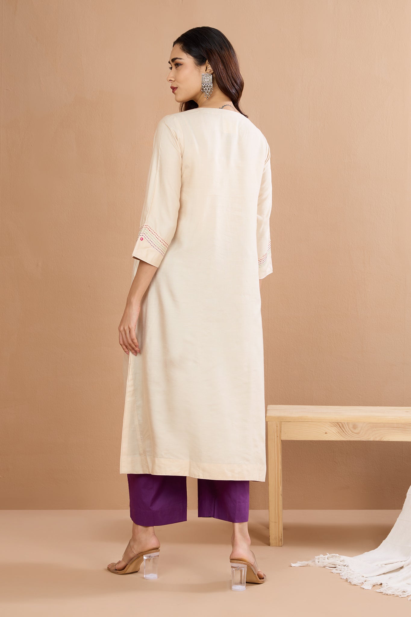 Ivory Silk Regal Reflections A-Line Panelled Kurta