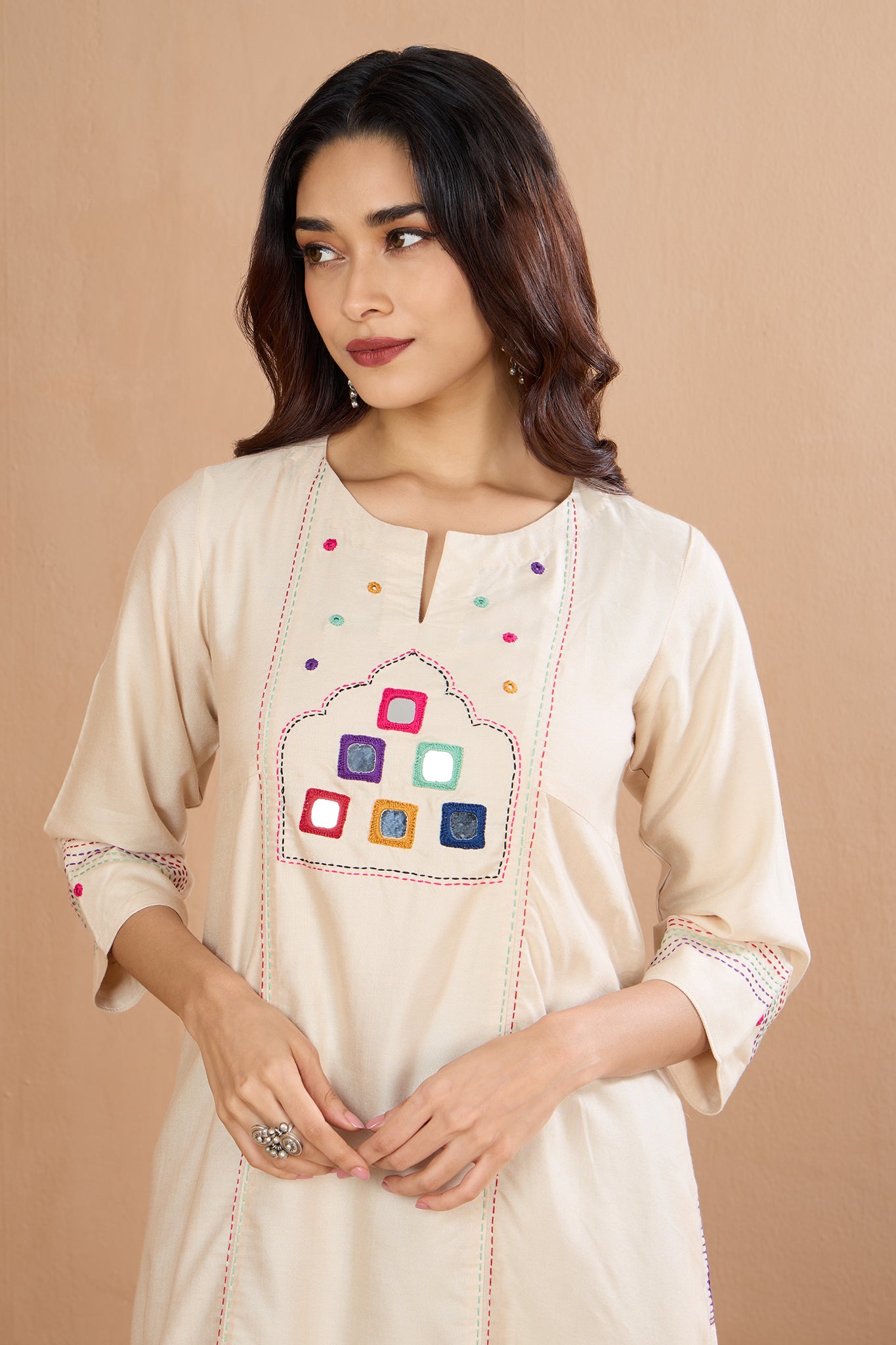 Ivory Silk Regal Reflections A-Line Panelled Kurta