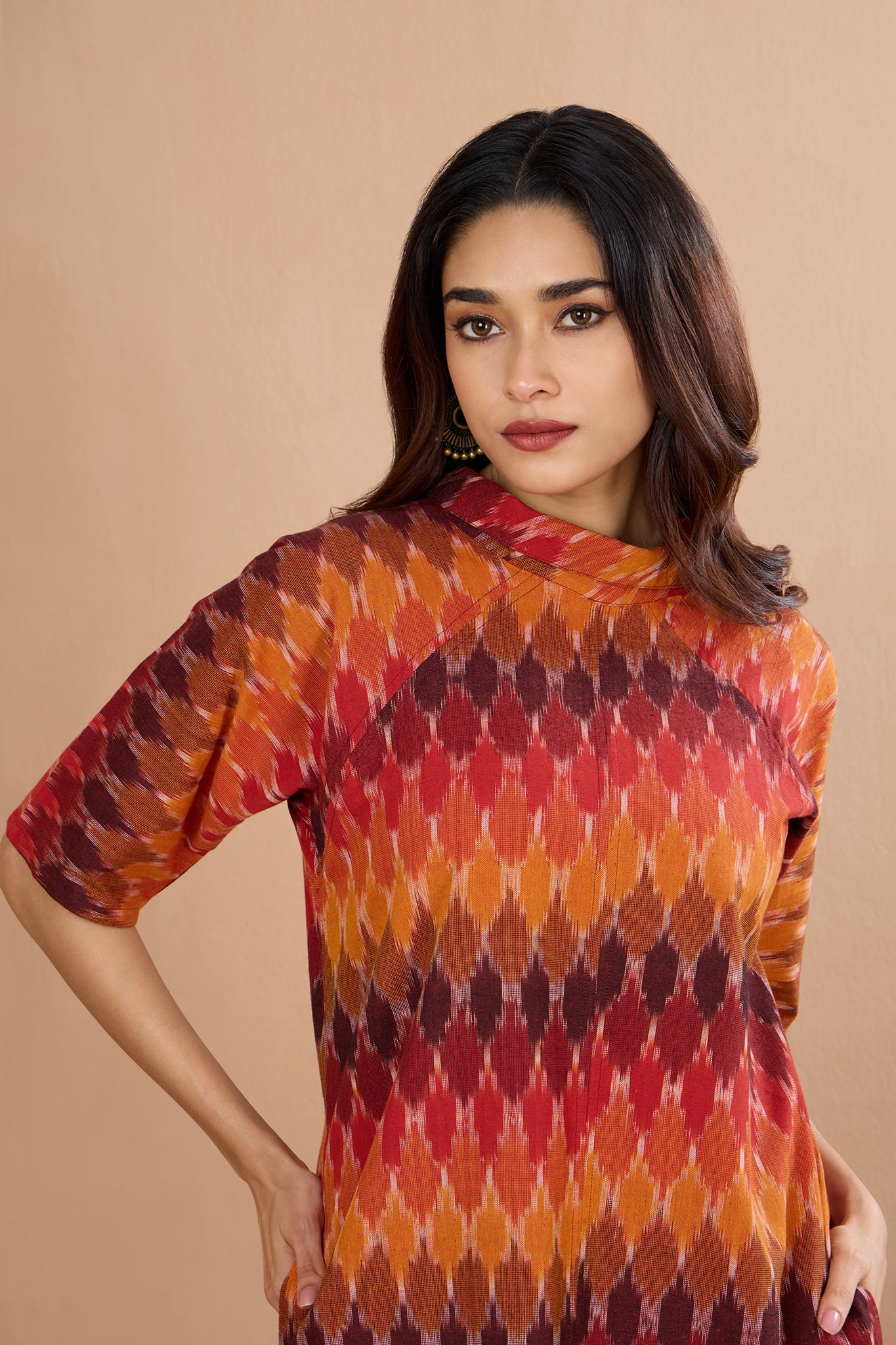 Chevron Dusk Cowl Neck Cotton Tunic Kurta