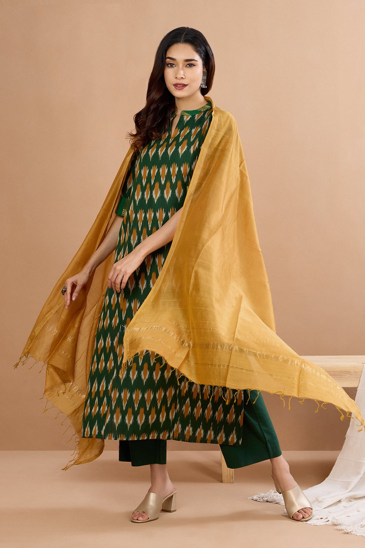 handwoven maheshwari dupatta - deep mustard