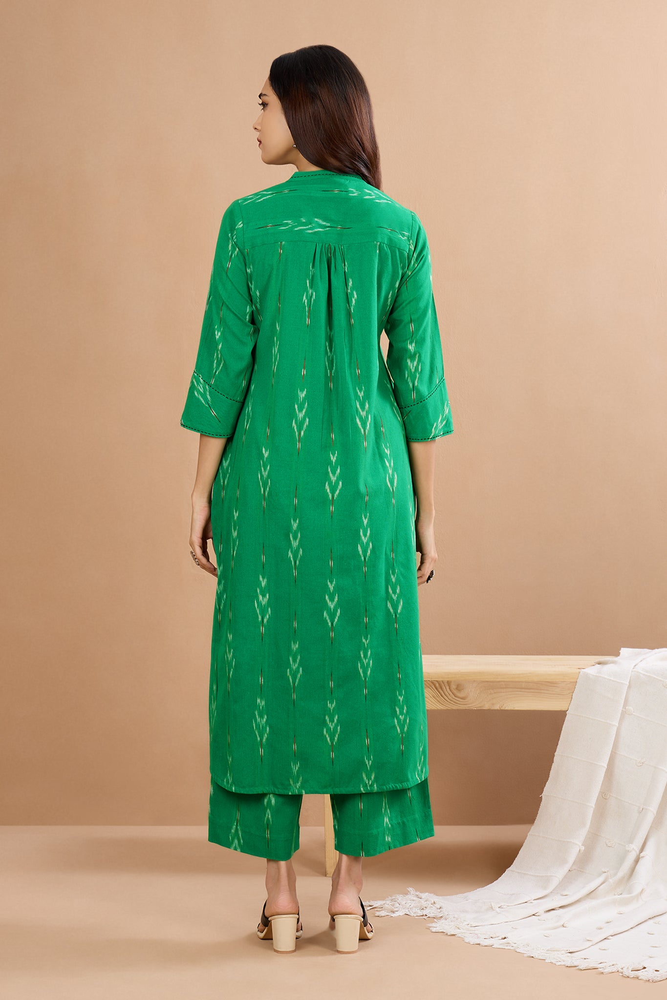 Jade & Berry Dots Applique Cotton Ikat Kurta