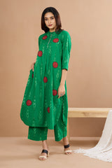 Jade & Berry Dots Applique Cotton Ikat Kurta