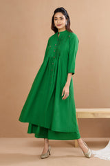 Lush Parrot Meadow Dance Pleated Neck Pintuck Dress
