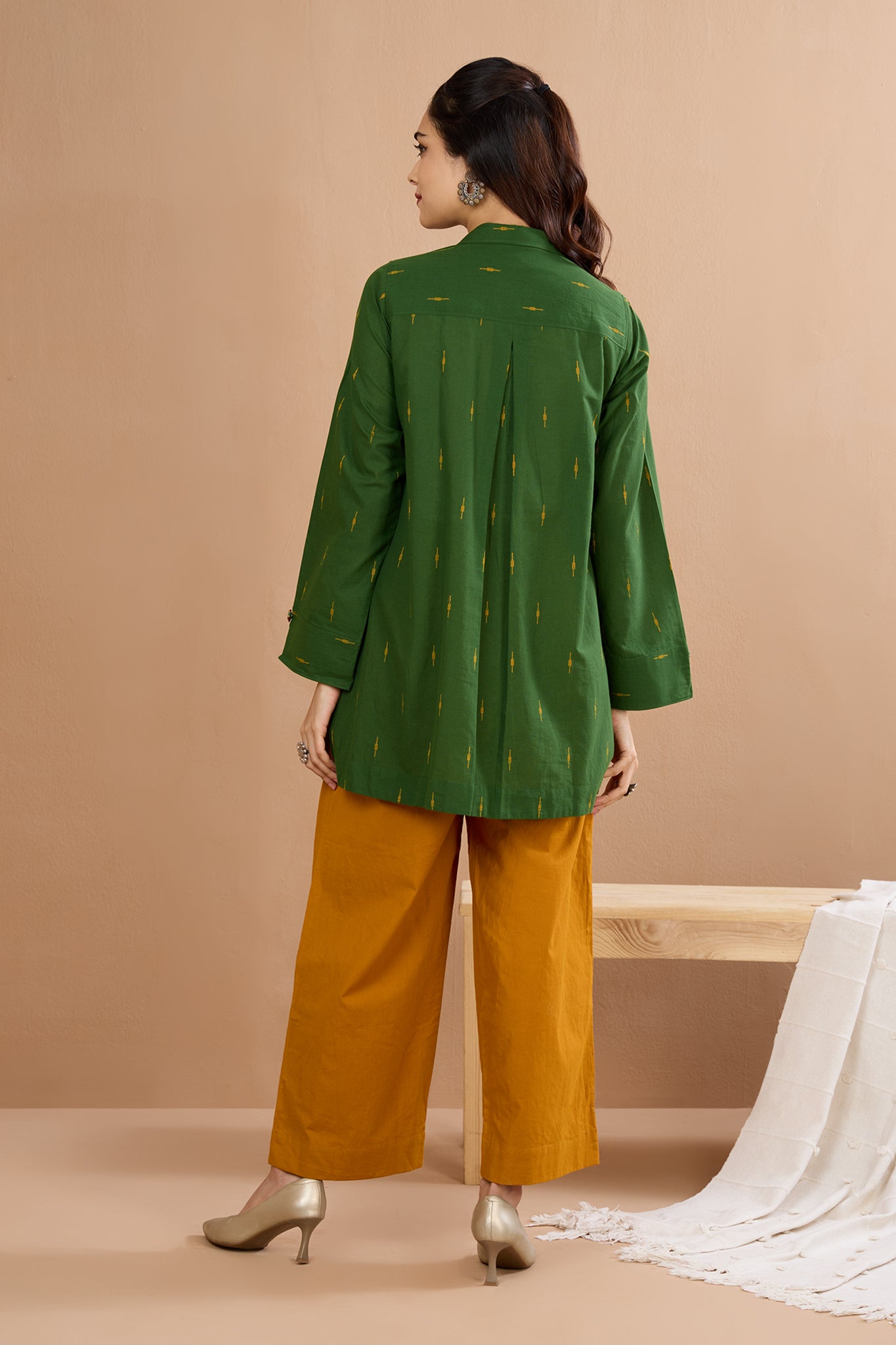 Forest Gold  Front High Low Hem Cotton Shirt (only shirt)